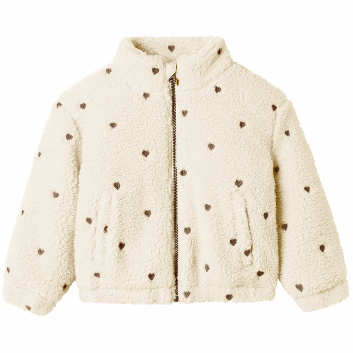 Lil'Atelier Turtledove Emb. Hearts Nmfnalo Sherpa Loose Jacket Lil Stand Collar Basic Travel Fit