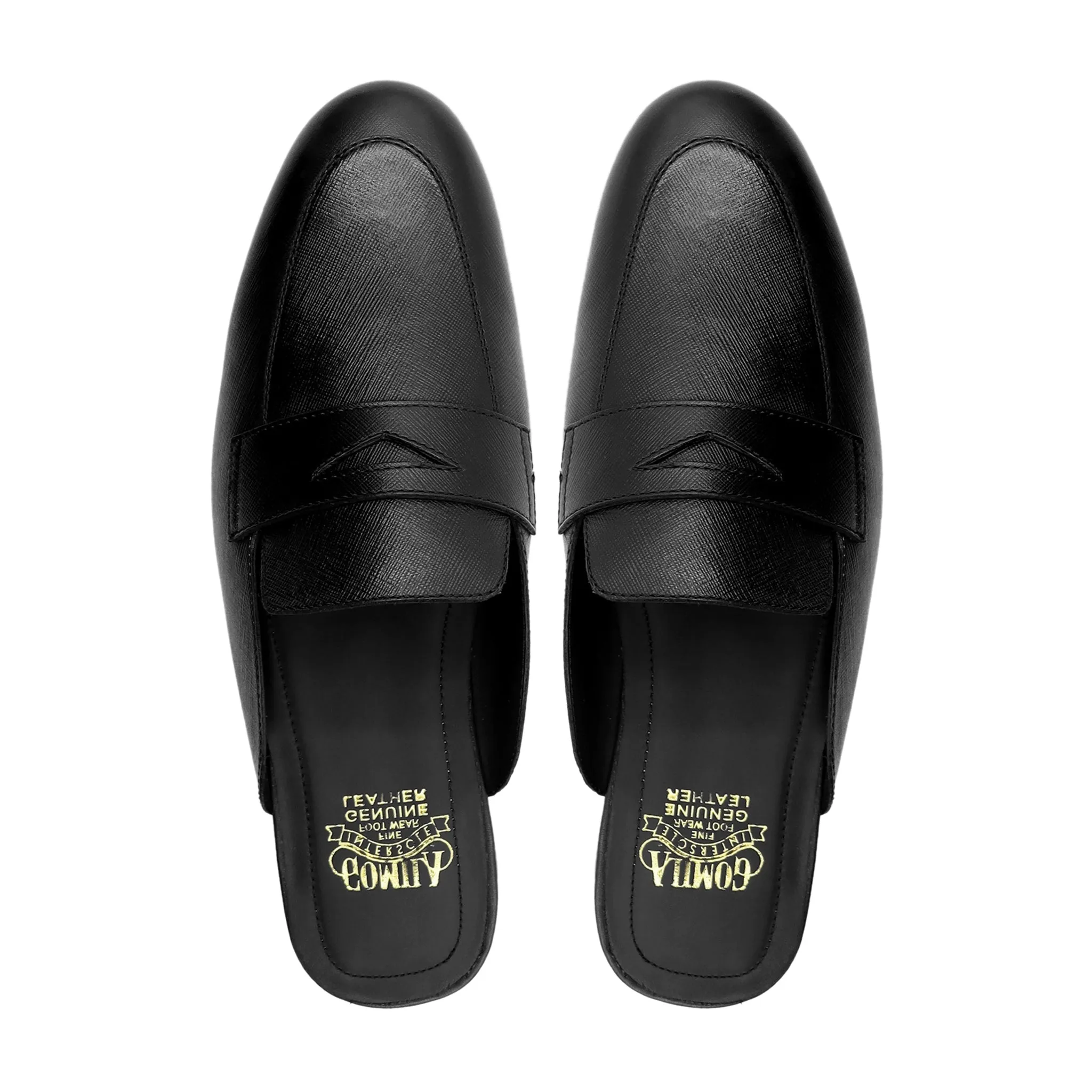 Lima - Men's Black Textured Leather Slipper