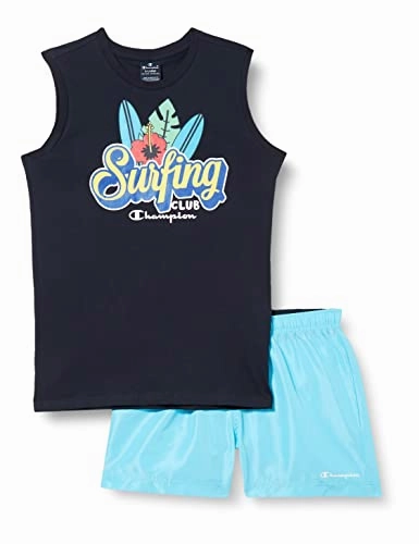 BioBased Fibers Champion Completo da ragazzi Legacy Back To The Beach Graphic canotta e costume 306393 BS501 NNY blu azzurro
