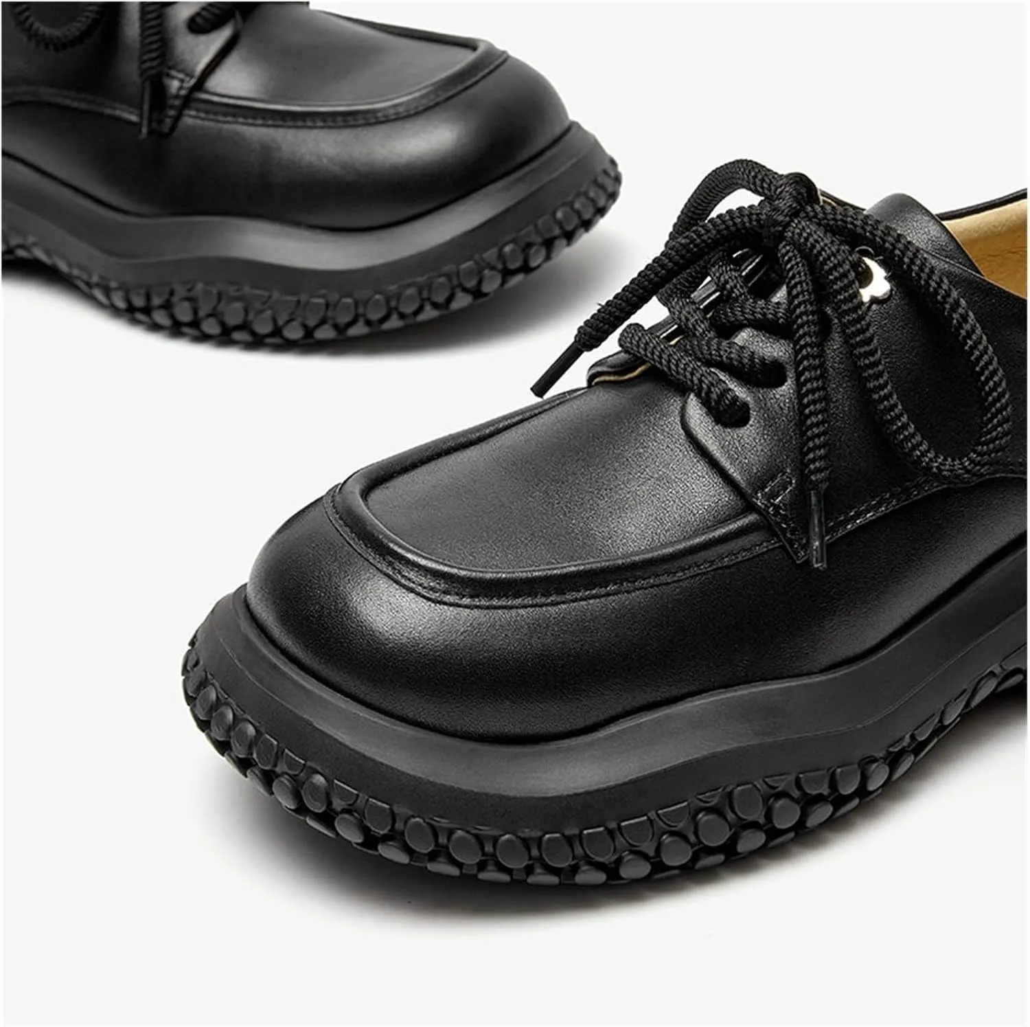 Loafers for Women Women’s Handmade Genuine Cow Leather Round Toe Chunky Sole Casual Shoes with Cross Tied Closure
