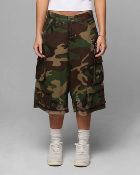 Full Flex Frayed hem Loiter Collateral Cargo Shorts Camo