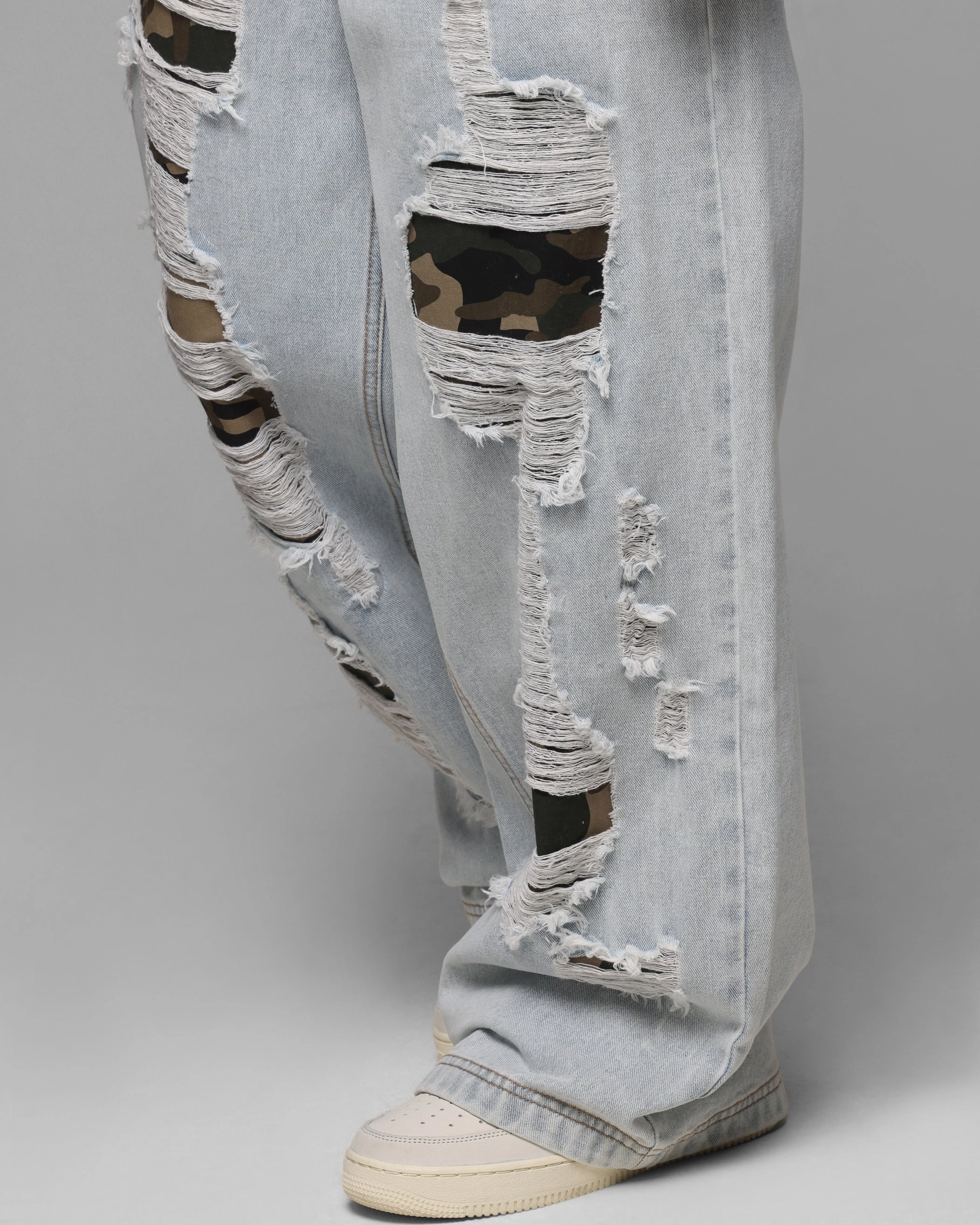 Fashionable Waist Day Wear Loiter Collateral Distressed Jeans Denim Camo