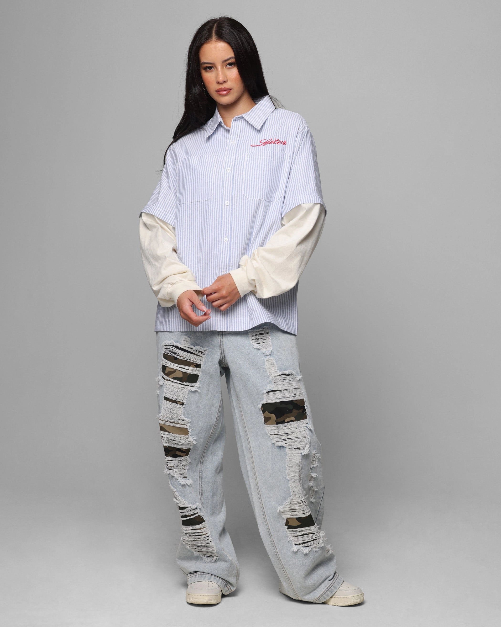 Zip-off legs Loiter Collateral Distressed Jeans Denim Camo