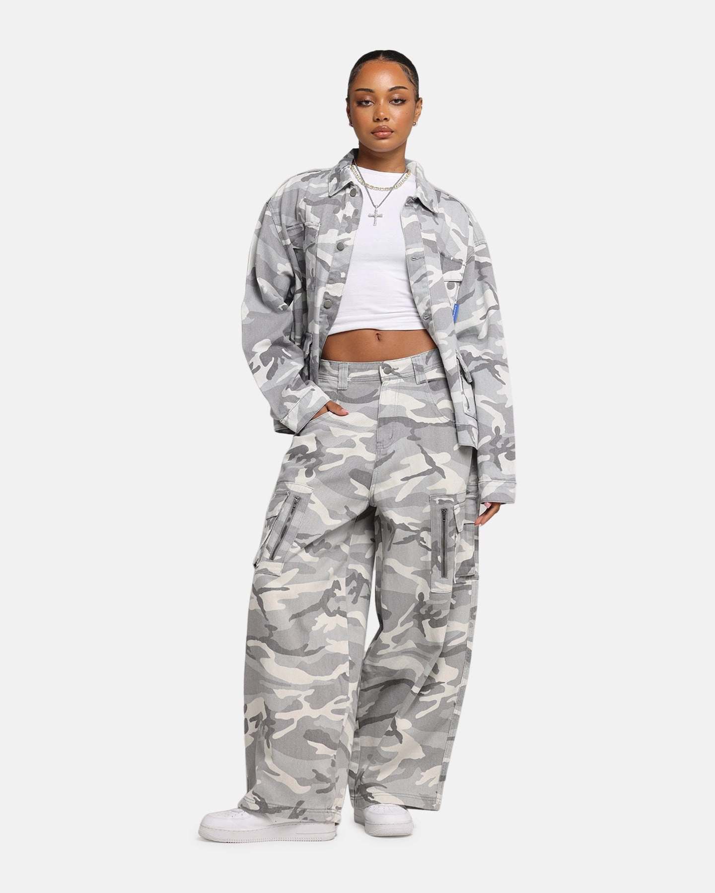 Elastic waist Loiter Combat Cargo Pants Snow Camo