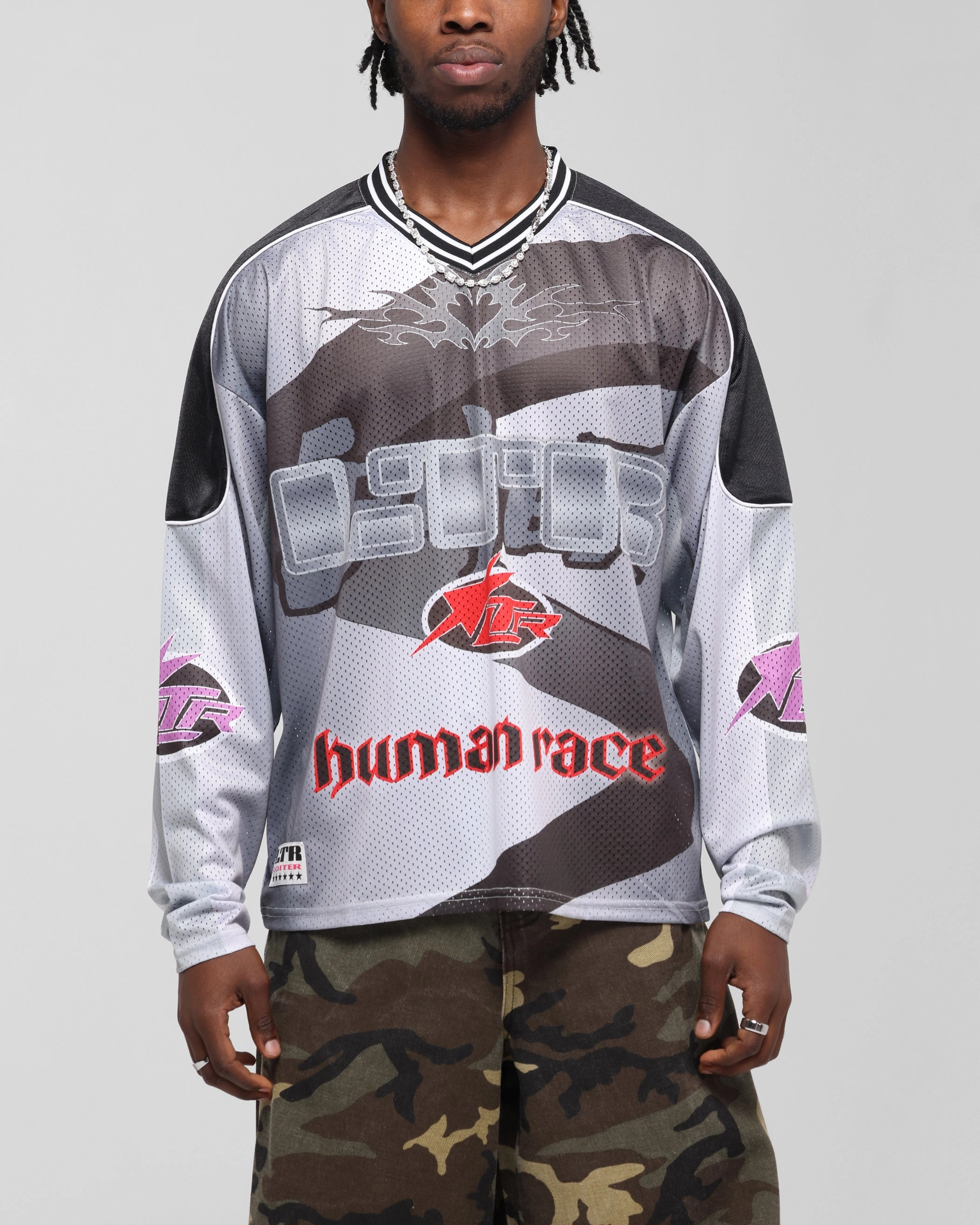 Loiter Cyber Hockey Jersey Grey/Black Minimalist Raglan Sleeve