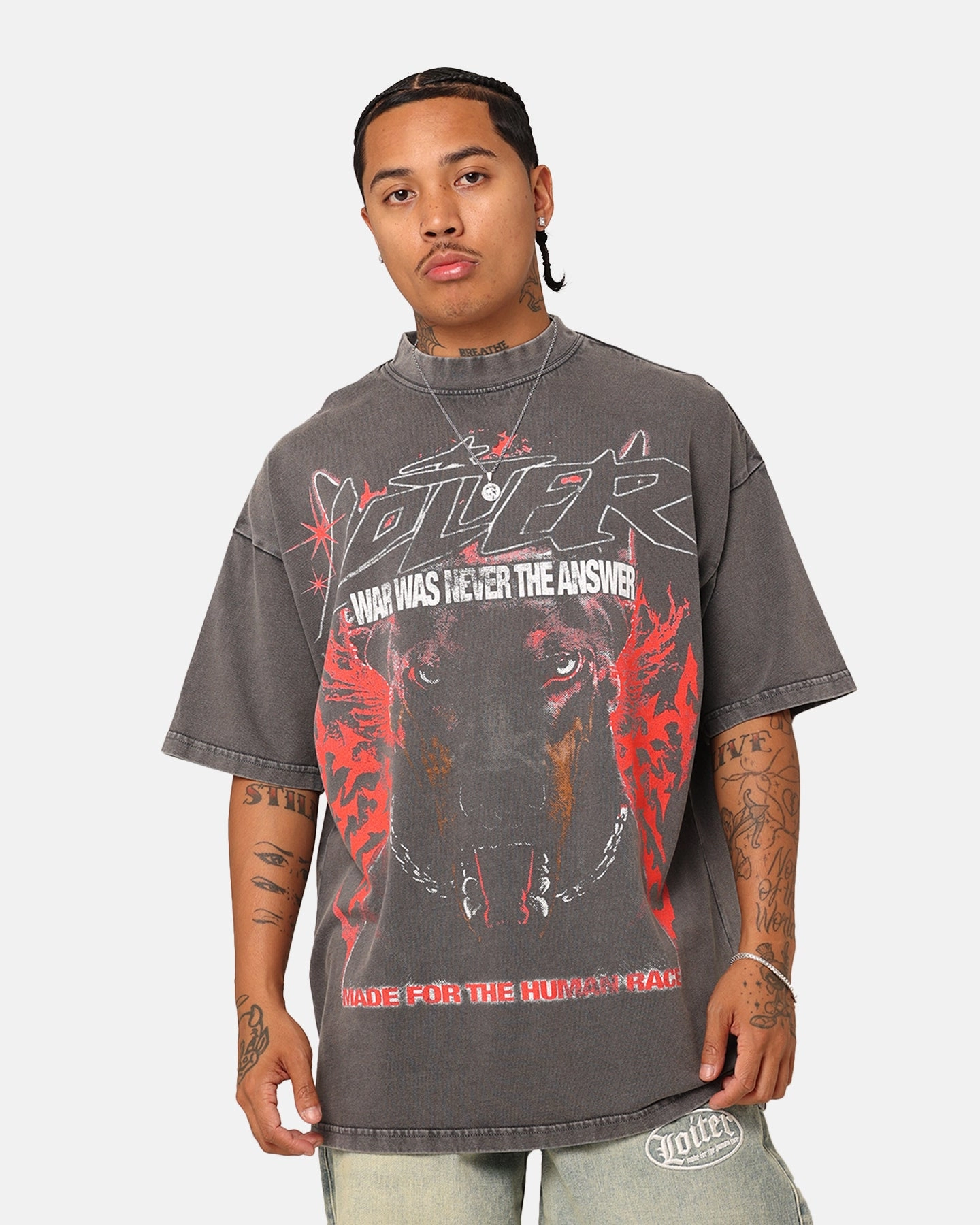 Loiter Dog Tag Oversized T-Shirt Charcoal Grey Easy Care Material