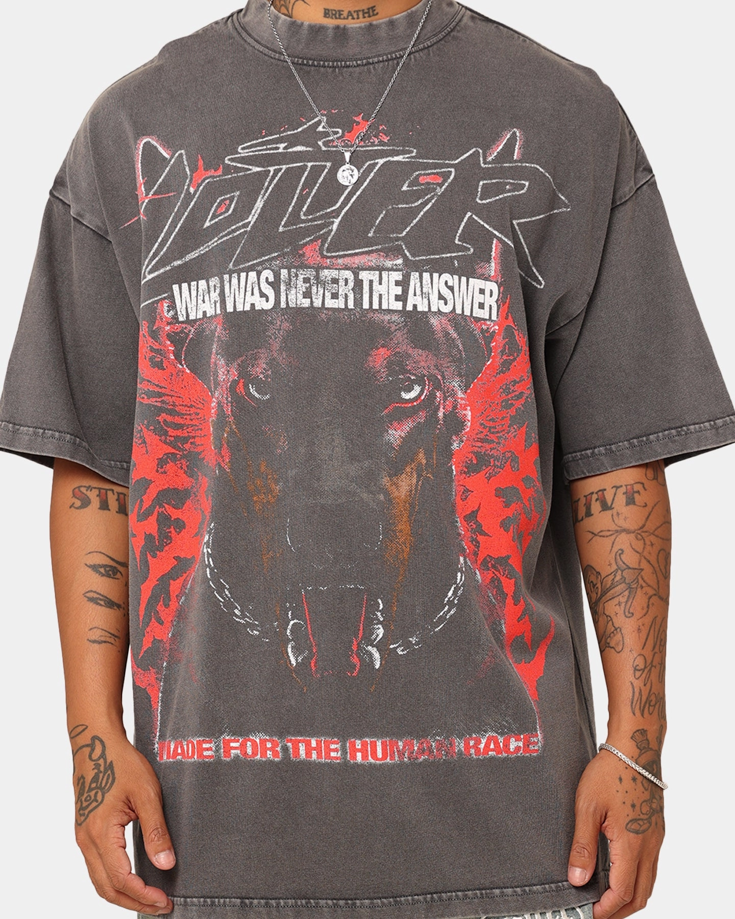 Loiter Dog Tag Oversized T-Shirt Charcoal Grey Taped Neckline Everyday Essential
