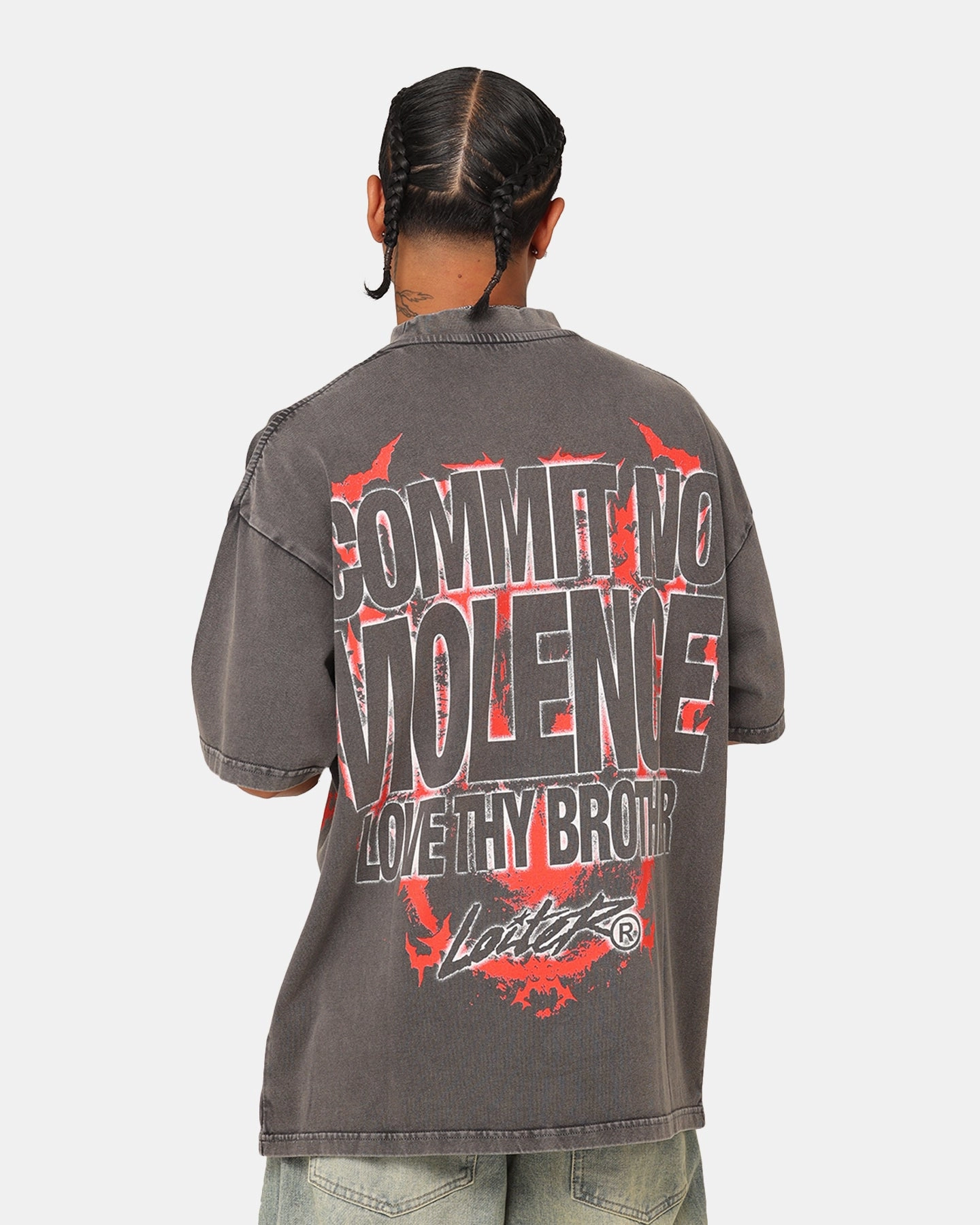 Collared Smooth Finish Loiter Dog Tag Oversized T-Shirt Charcoal Grey
