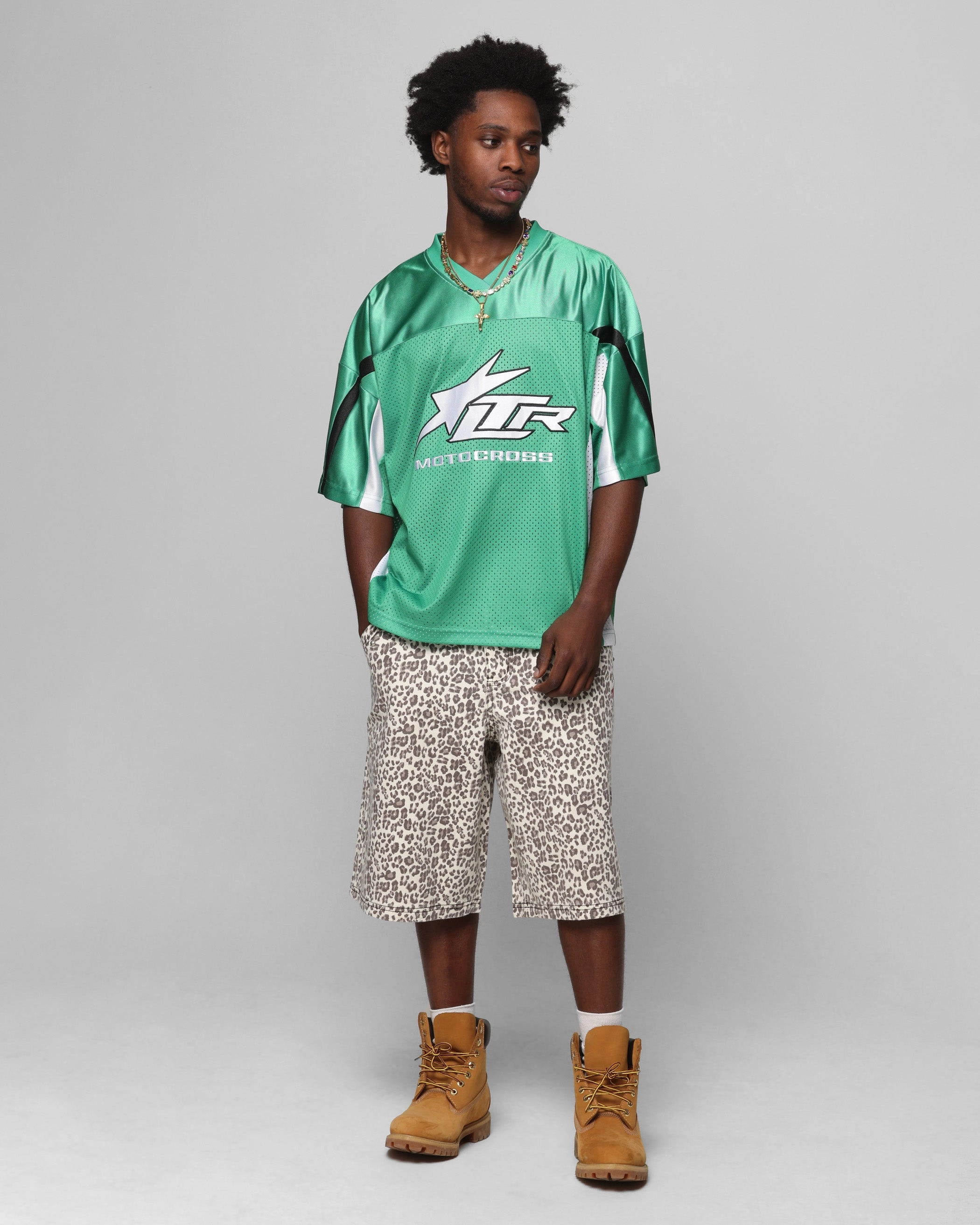 Loiter End Zone Jersey Green Ribbed Collar Style Low Impact Manufacturing