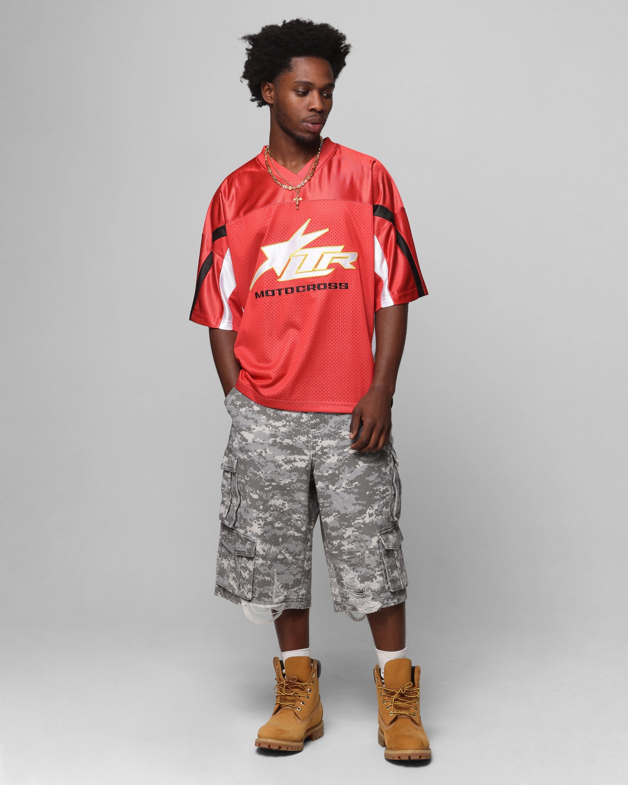 Eco Friendly Fabric Blends Low Profile Seam Construction Loiter End Zone Jersey Red