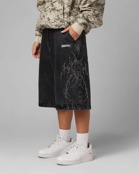 Adjustable Fit Loiter Goth Clique Jorts Black