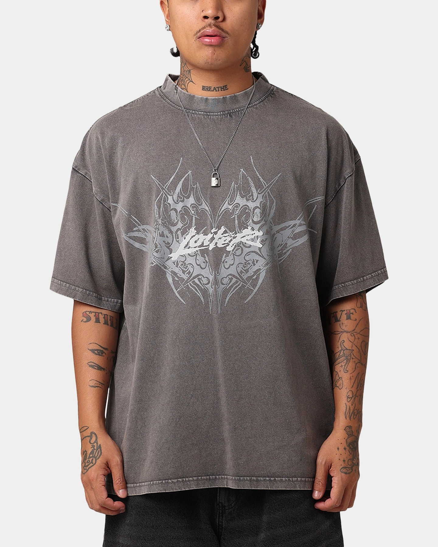 Chilly Day Essentials Loiter Lotus Oversized T-Shirt Charcoal Grey