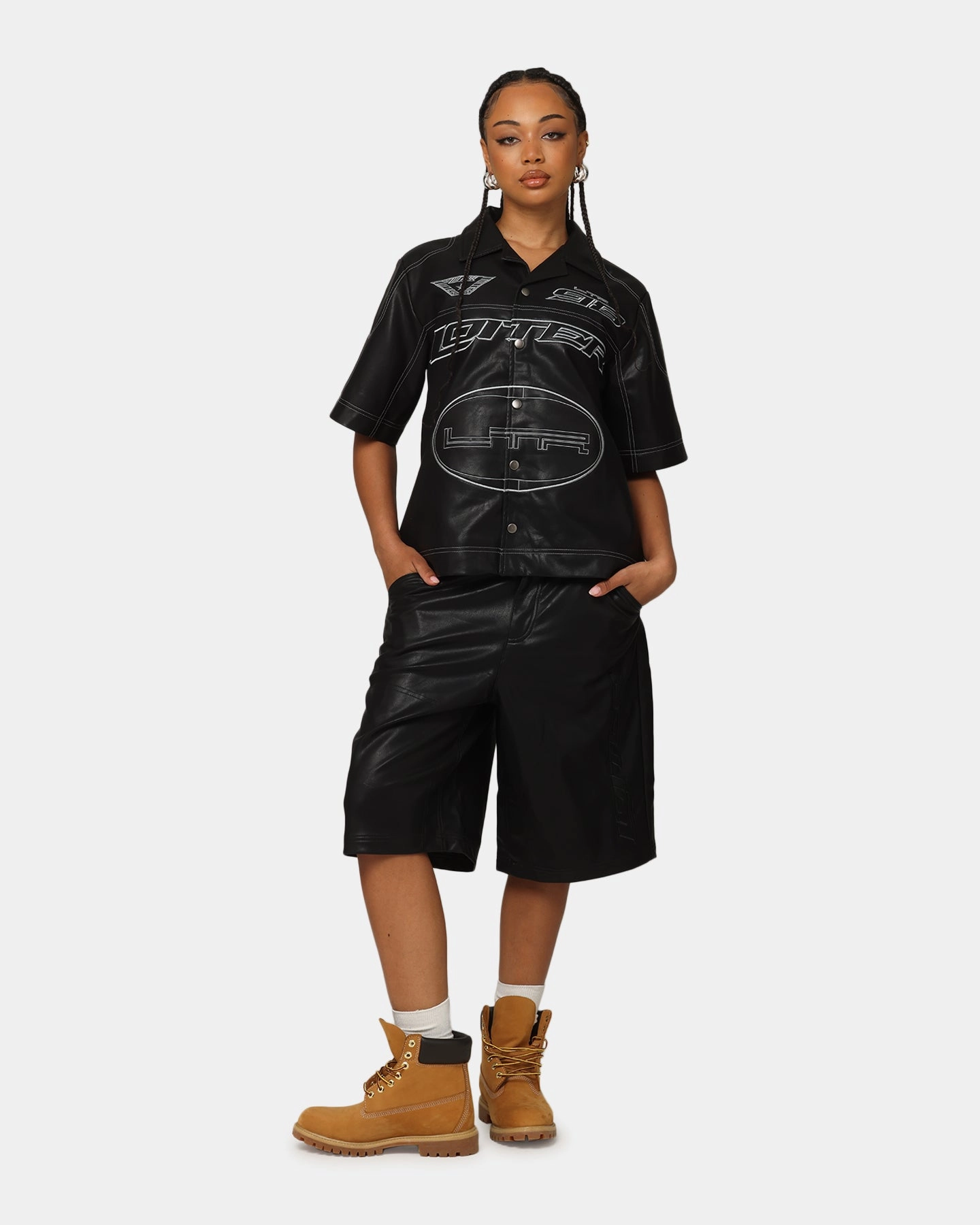 Breath Friendly Chilly Weather Wear Loiter Motor PU Leather Shorts Black