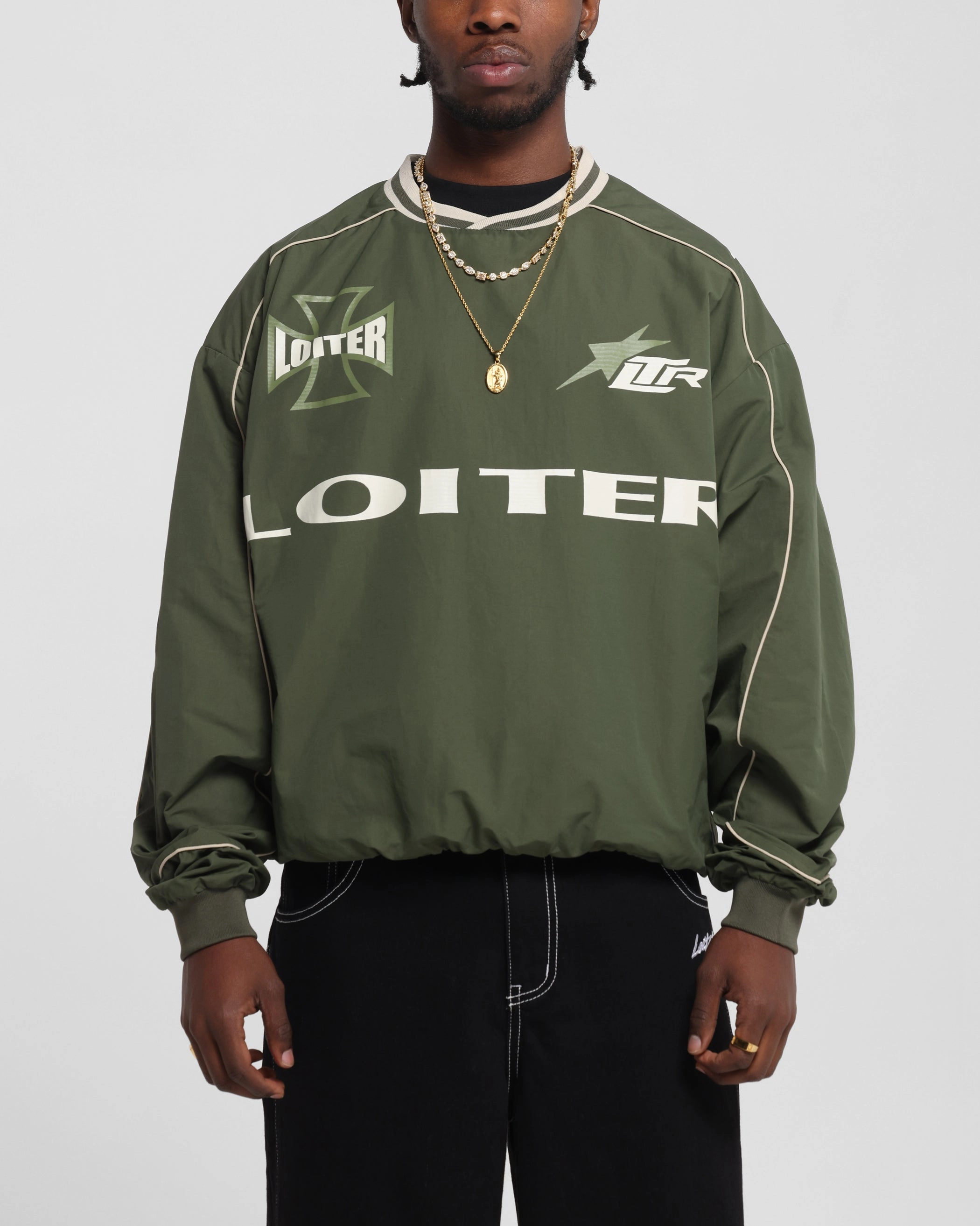 Loiter Racer Nylon Jersey Crewneck Dark Green Ergonomic Articulated Fit subtle style
