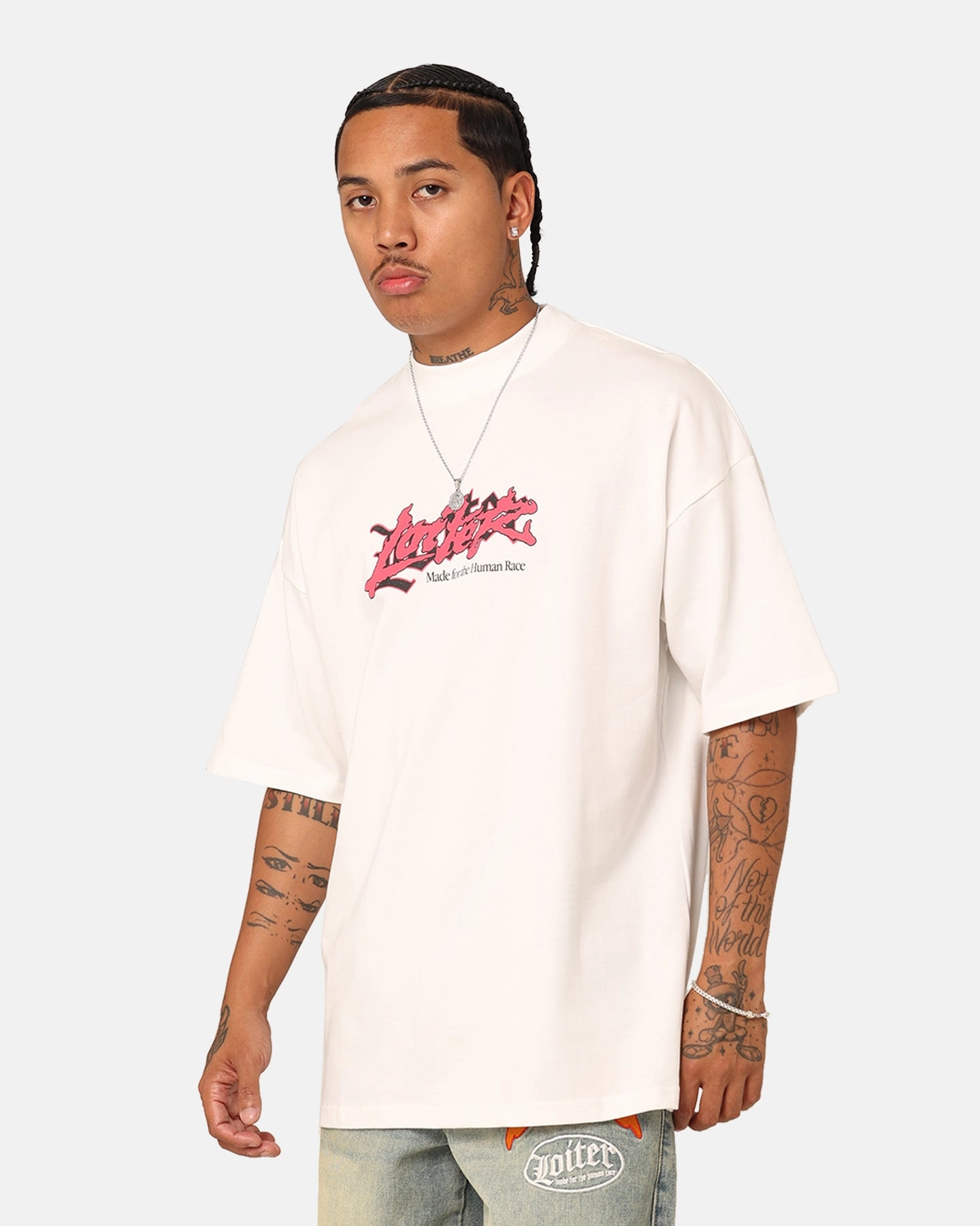 Zero Waste Production Pre Shrunk Fabric Loiter Sketchbook Oversized T-Shirt Off White