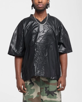 Loiter Vegan Leather Football Top Black Adjustable Hem Drawstring