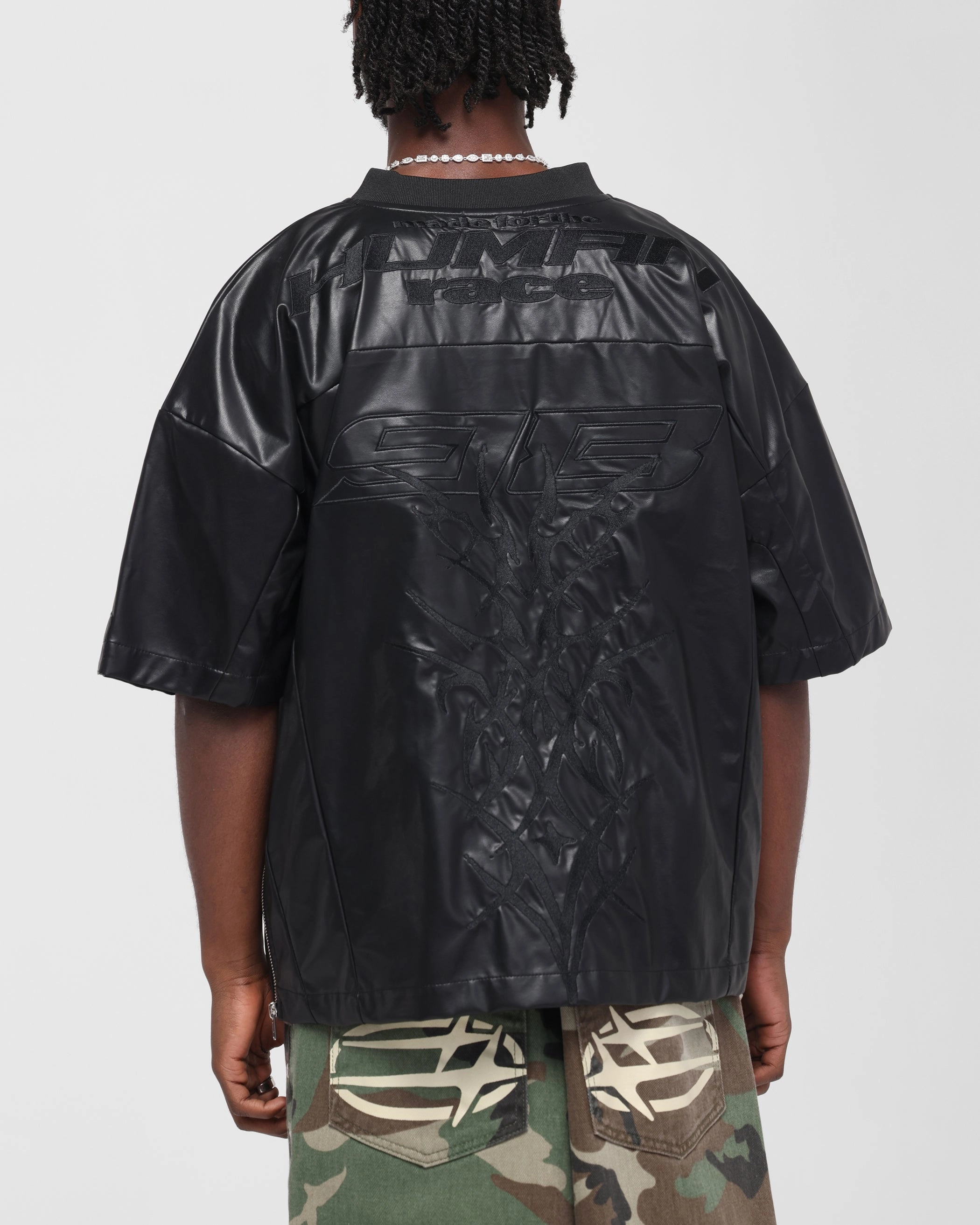 Loiter Vegan Leather Football Top Black Airflow Channel System