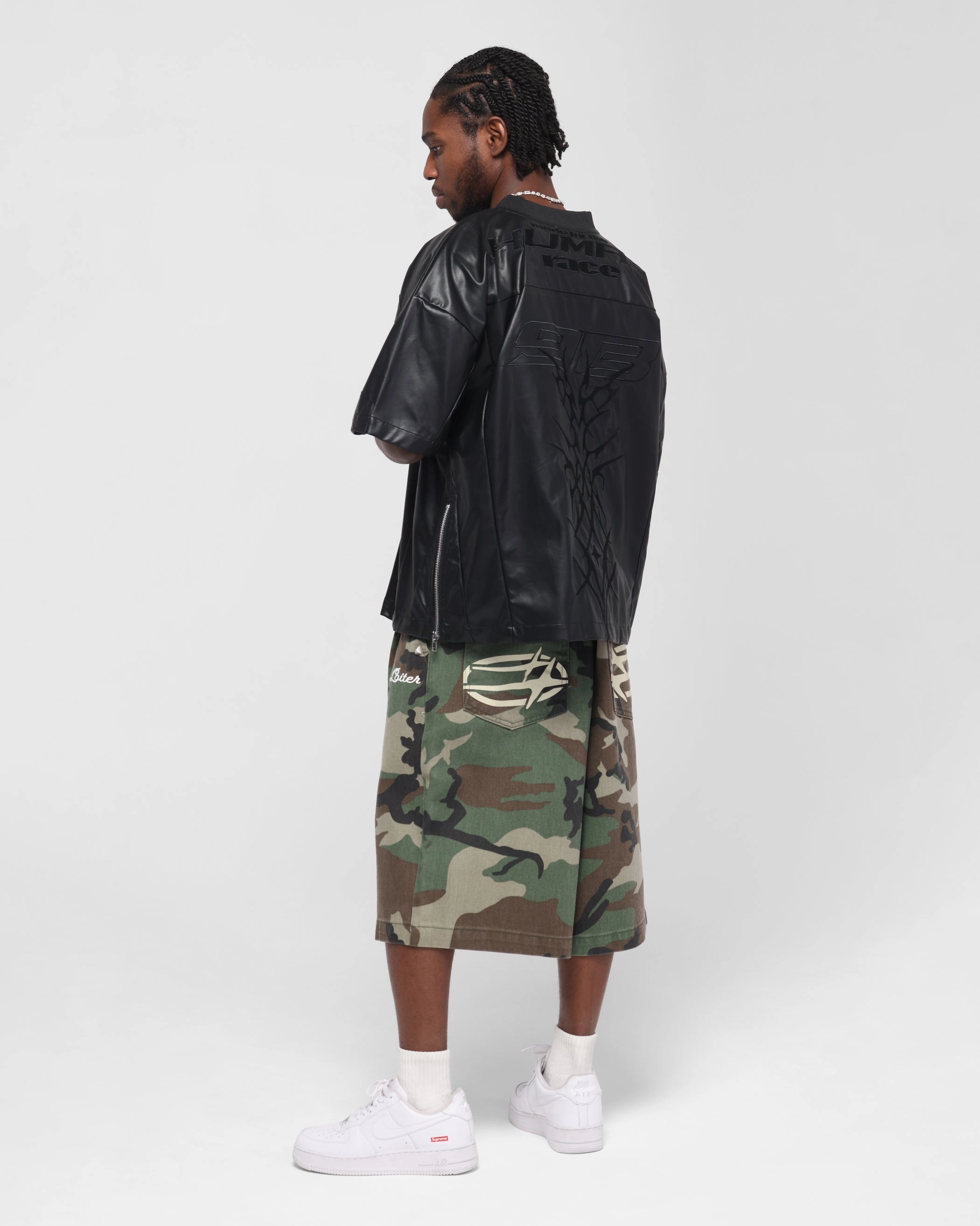 Loiter Vegan Leather Football Top Black Ultra Flex Ribbed Trim