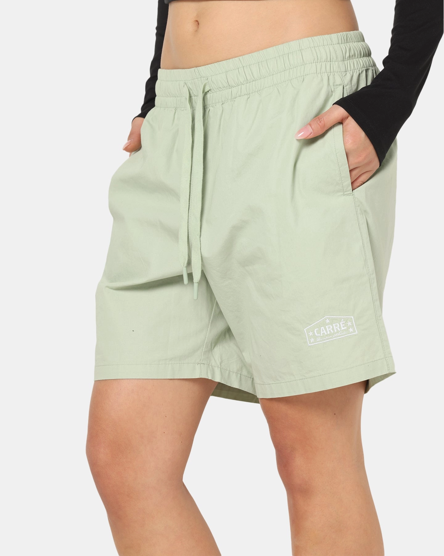Outdoor Comfort Fit Packable Fit Carre Block Star Beach Shorts Sage