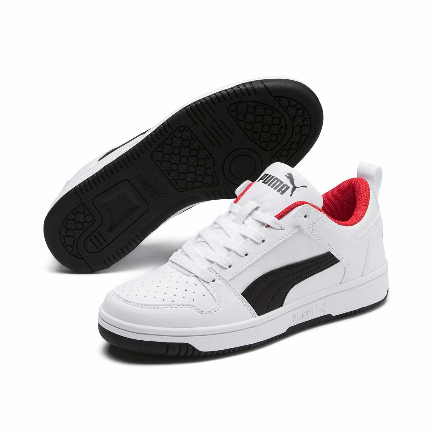 lace - decorated running gear Puma scarpa sneakers da ragazzo Rebound Layup 370490 01 bianco nero