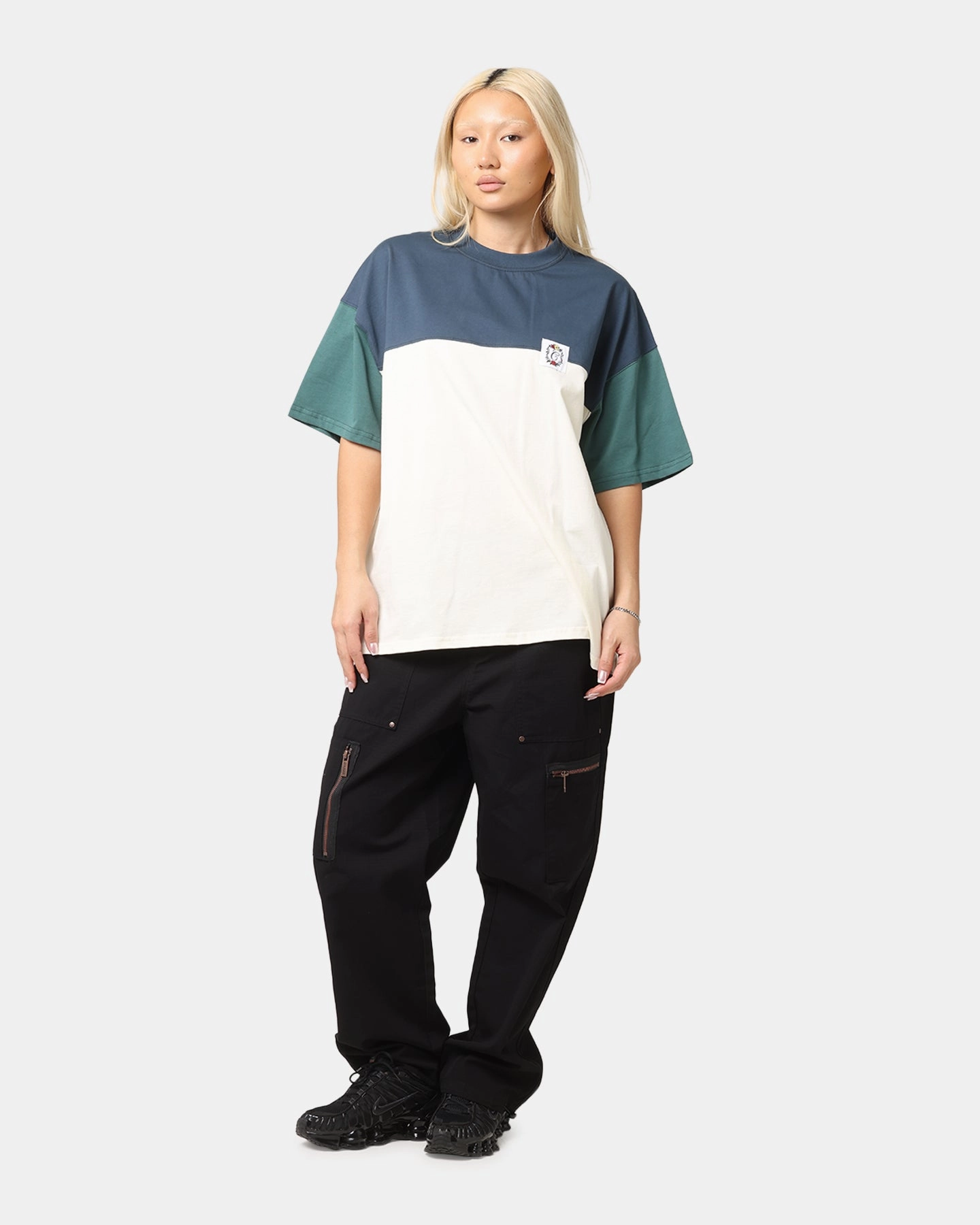 Stretchable Knit VintageWashEffect Carre Avant Oversized T-Shirt Multi