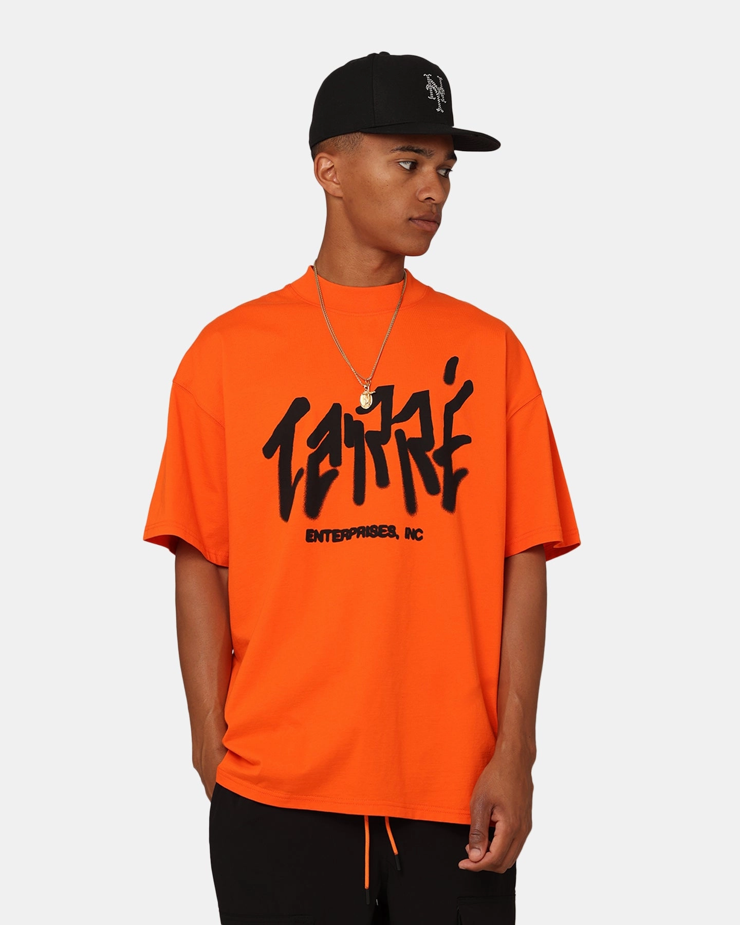 Foam Print Detail Organic Cotton Construction Carre Enterprise Oversized T-Shirt Orange