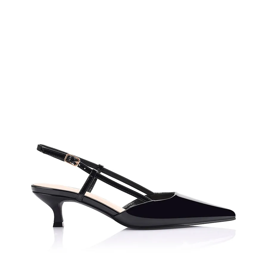 Lucas Slingback Kitten Heels - Black Patent