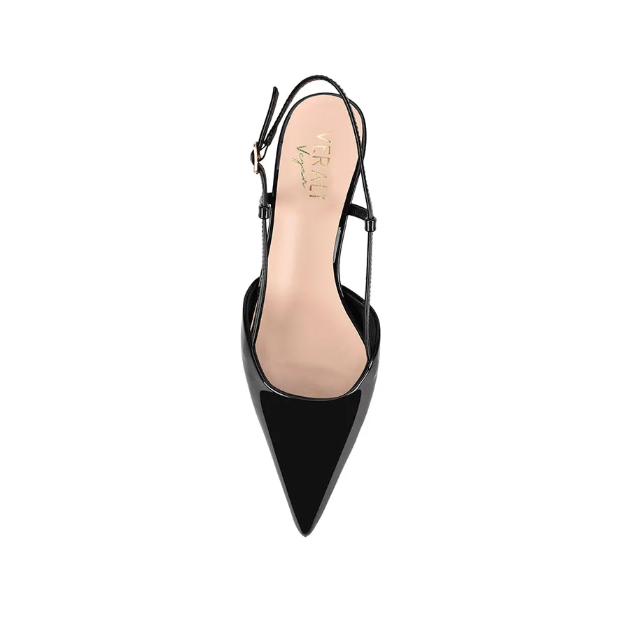 Lucas Slingback Kitten Heels - Black Patent