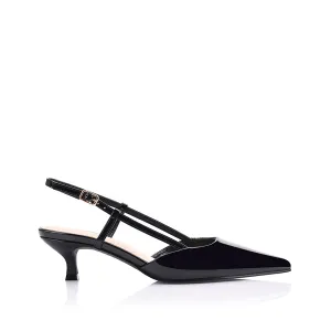 Lucas Slingback Kitten Heels - Black Patent