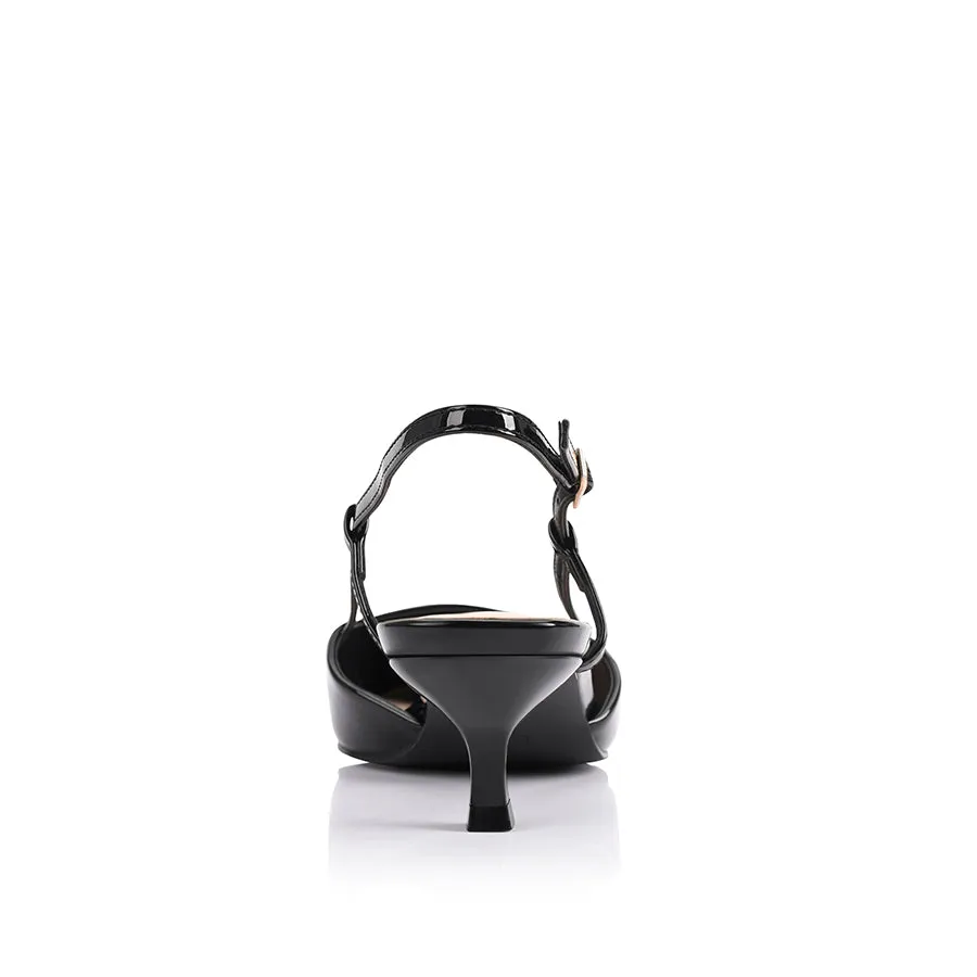 Lucas Slingback Kitten Heels - Black Patent