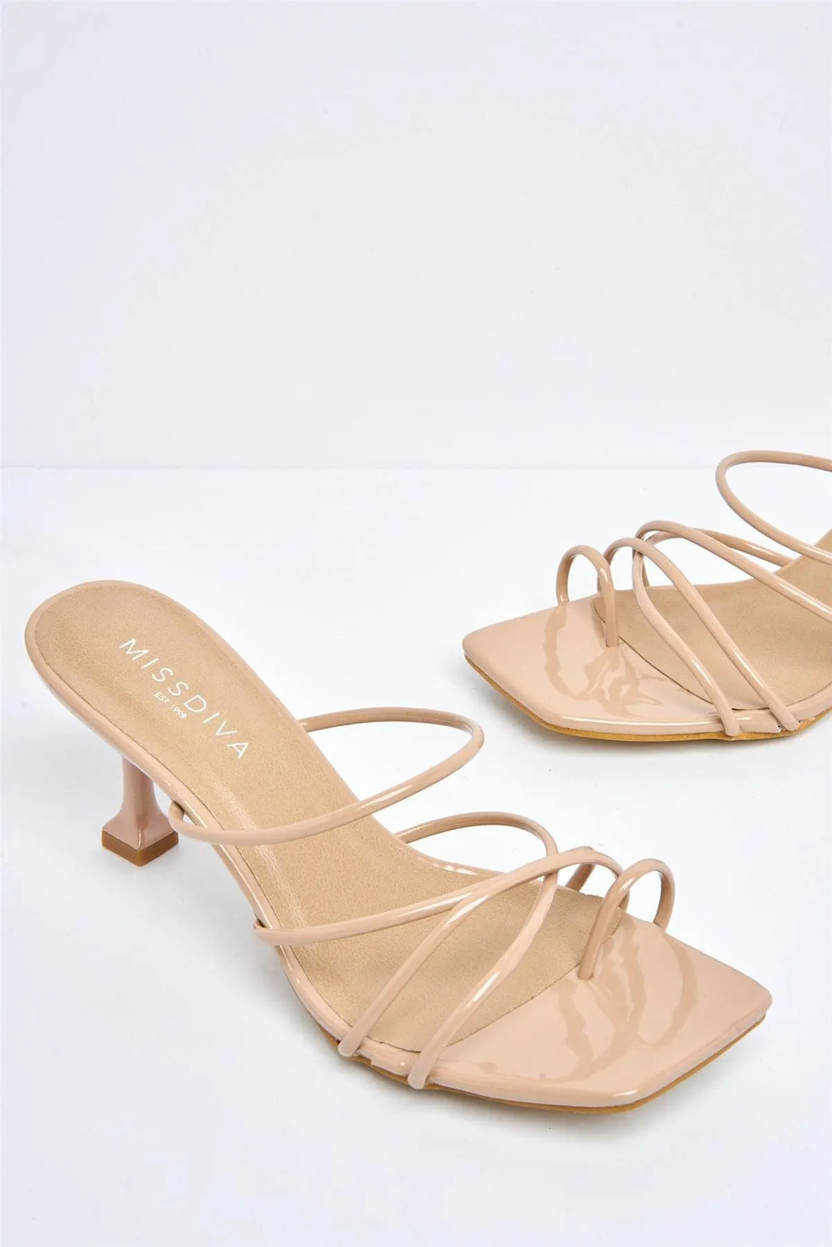 Lucie Kitten Heel Strappy Mule in Mocha