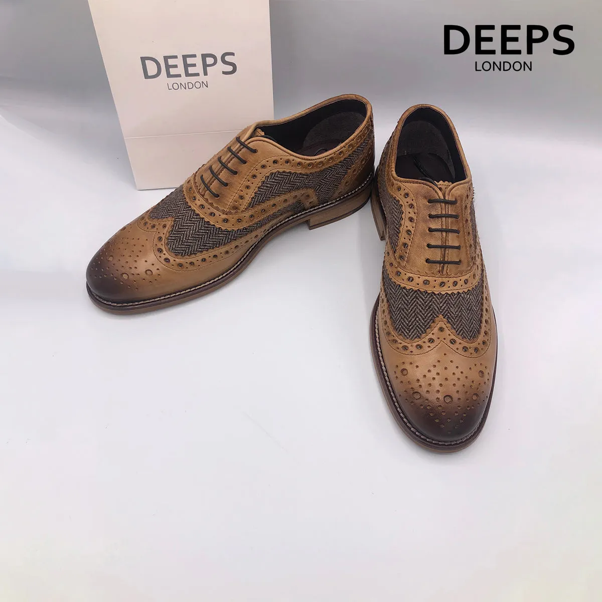 LUKE LONDON BROGUES HANDCRAFTED GATSBY MEN'S SHOES TAN BROWN