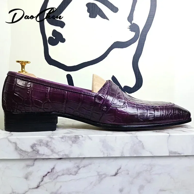 Luxury Snake Print Leather Loafers for Men | Slip-On Casual Dress Shoes | Office, Wedding, and Formal Wear