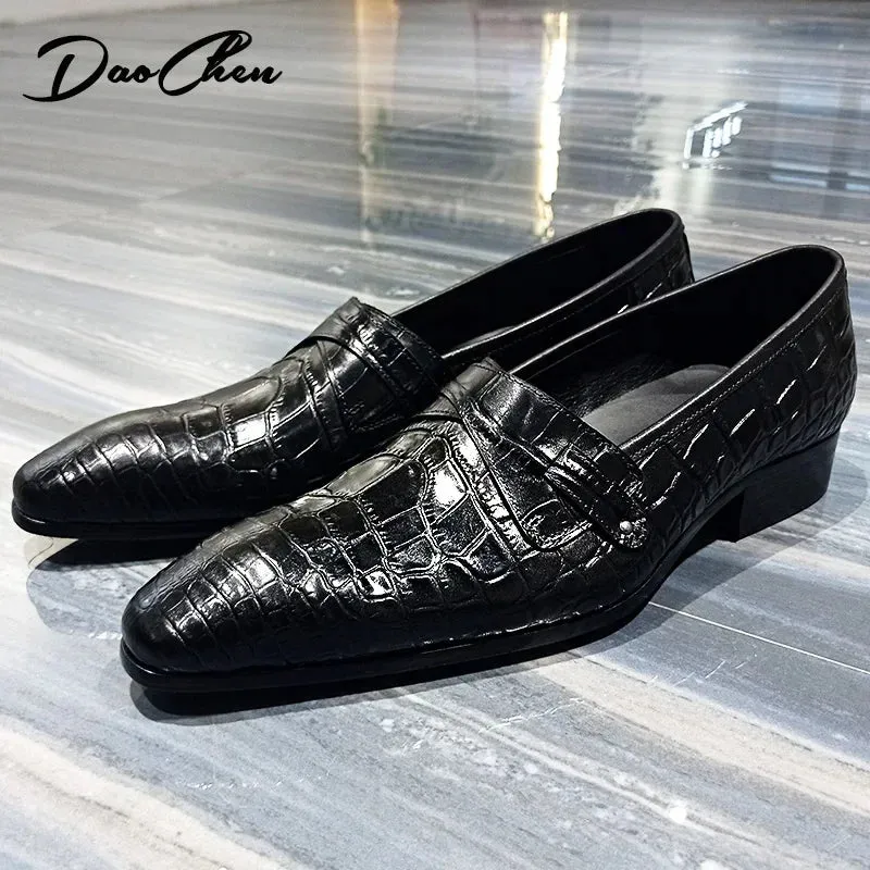 Luxury Snake Print Leather Loafers for Men | Slip-On Casual Dress Shoes | Office, Wedding, and Formal Wear