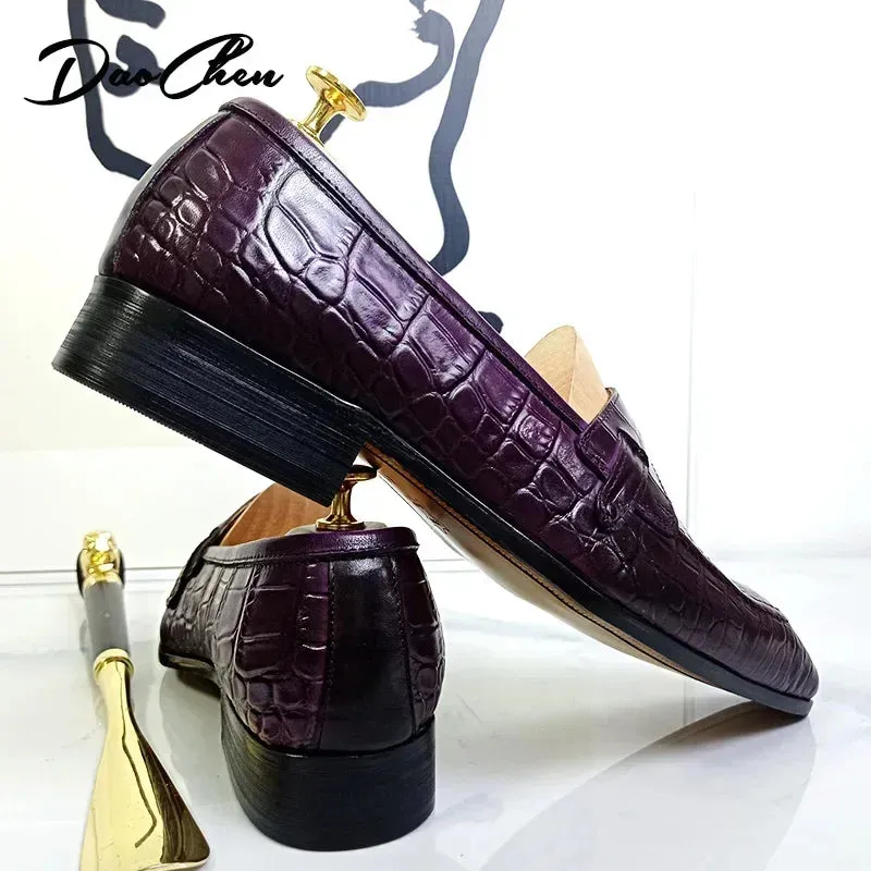 Luxury Snake Print Leather Loafers for Men | Slip-On Casual Dress Shoes | Office, Wedding, and Formal Wear