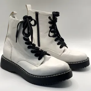 MADDEN GIRL Women's White Kurtt Faux-Leather Side-Zip Lace-Up Combat Boots SZ7.5