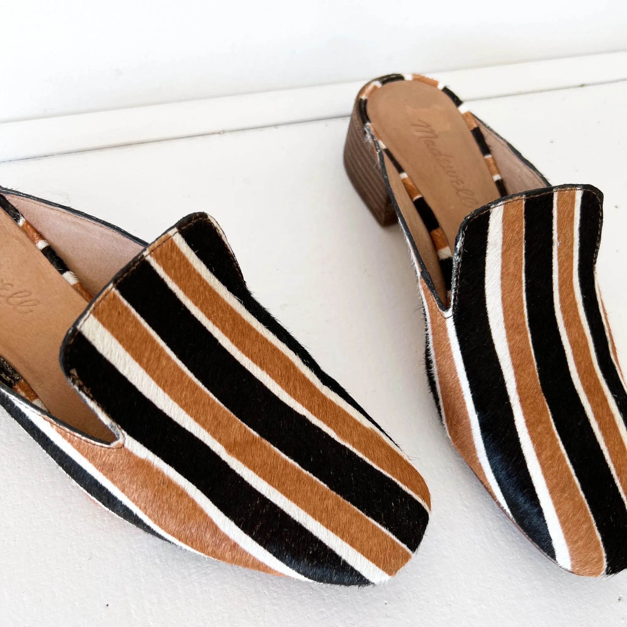 Madewell Willa Loafer/Mule in Brown and Black Stripe