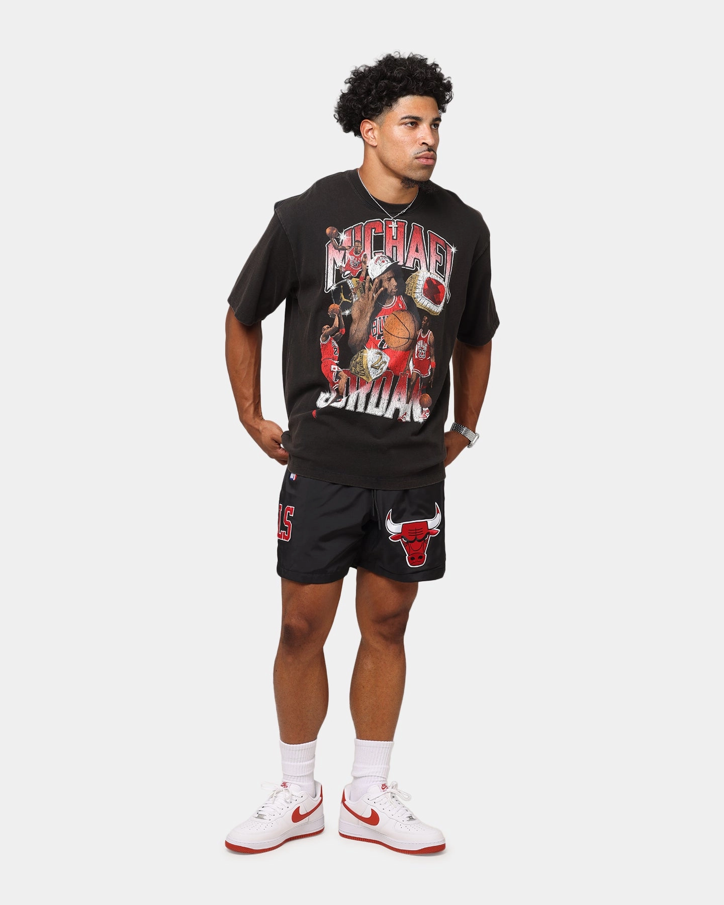 MinimalBranding Flexible Cuff Design Jordan Jumpman Flight Essentials Graphic Oversized T-Shirt Black/Varisty Red