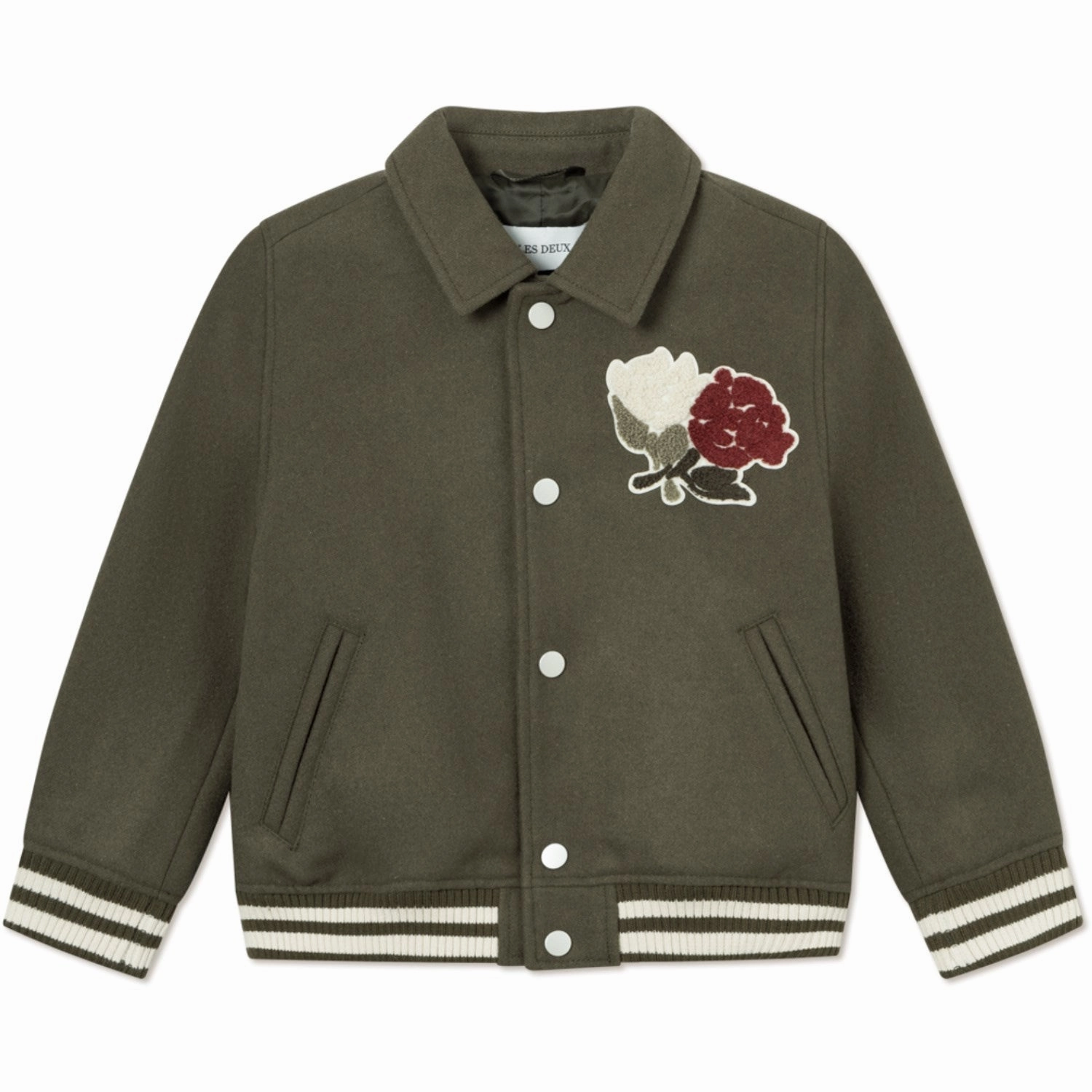 Les Deux Kids Olive Night Felipe Varsity Wool Jacket Kids Double Layered Fabric Essential Casual Look