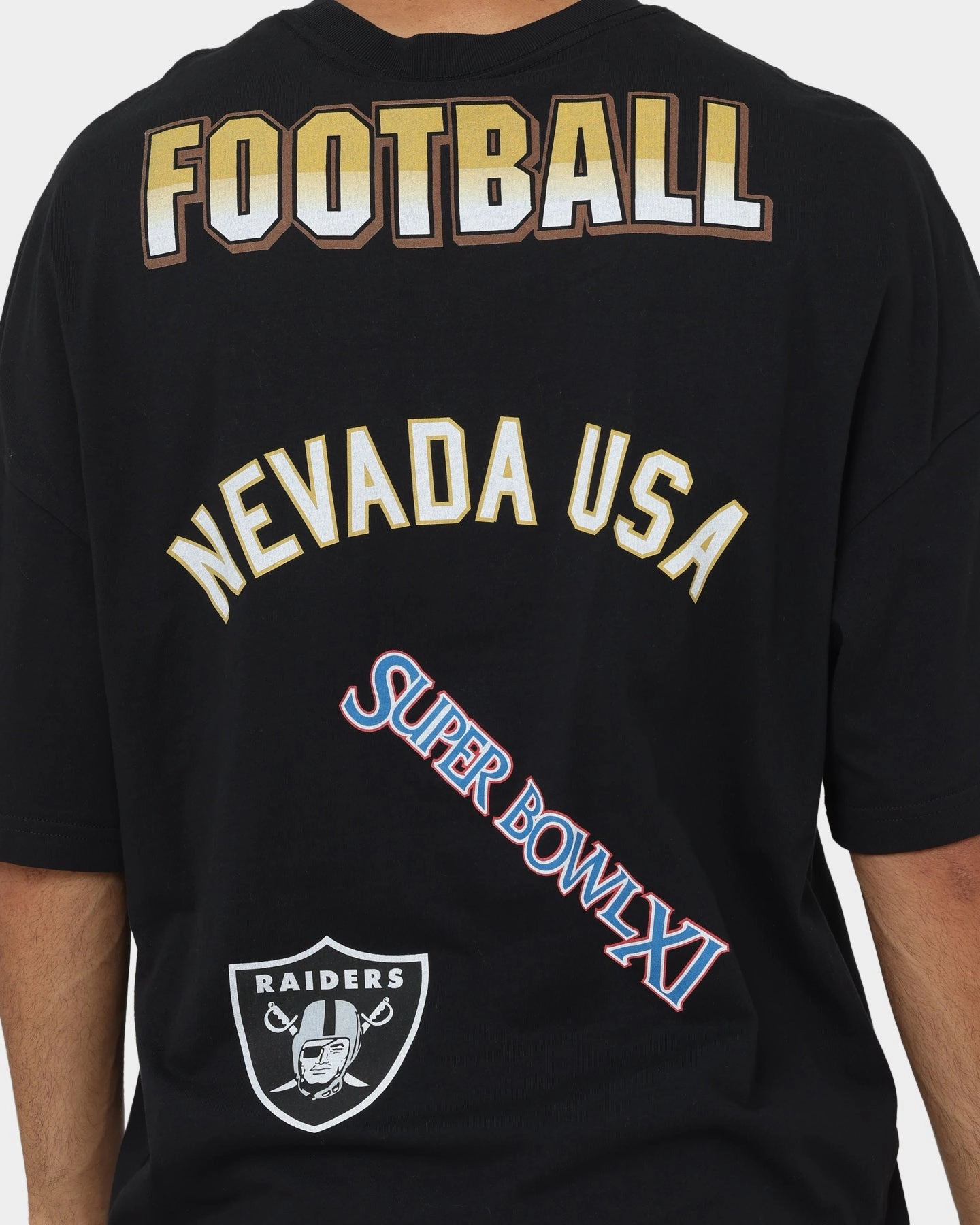 Majestic Athletic Las Vegas Raiders Puff Print Patch Oversized T-Shirt Faded Black Anti Perspiration Lining Modern Simplicity