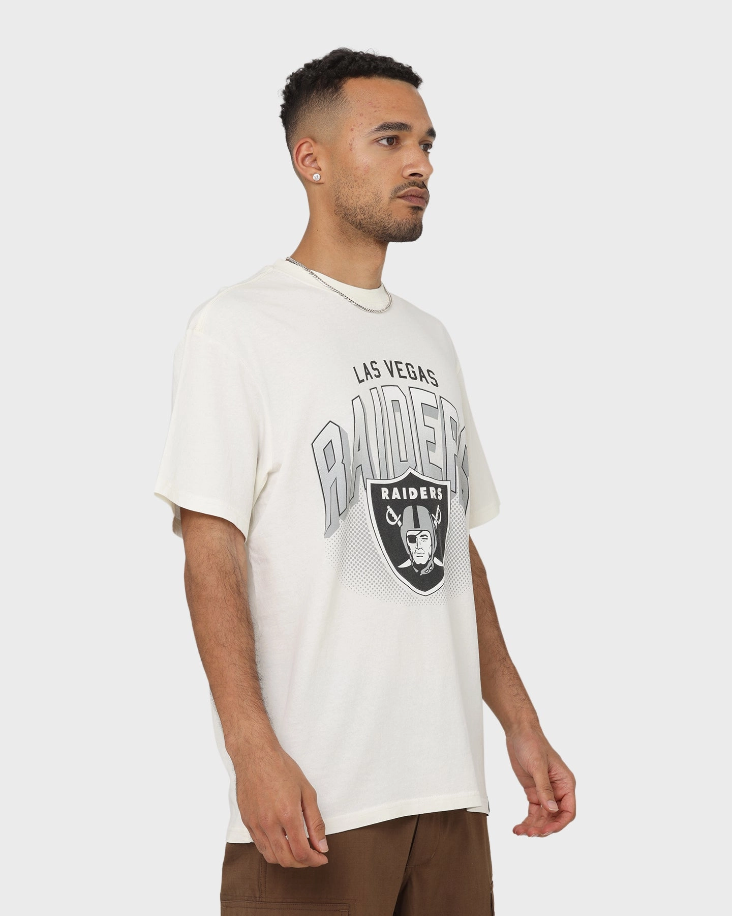MinimalistStitching Majestic Athletic Las Vegas Raiders Stripe Sleeve Oversized T-Shirt Optic White