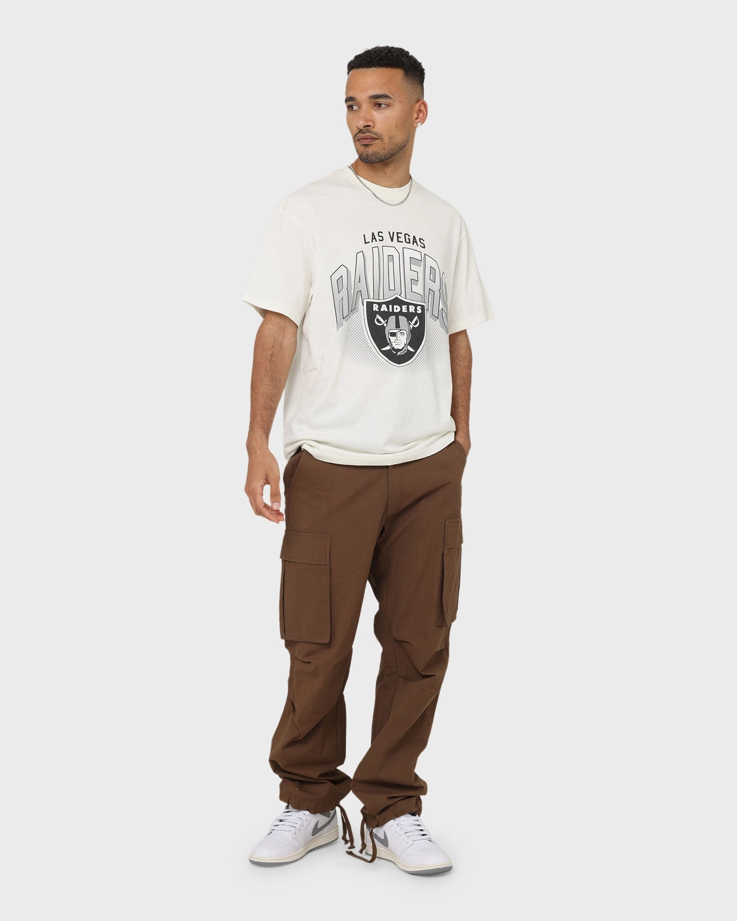 Majestic Athletic Las Vegas Raiders Stripe Sleeve Oversized T-Shirt Optic White Tear Resistant