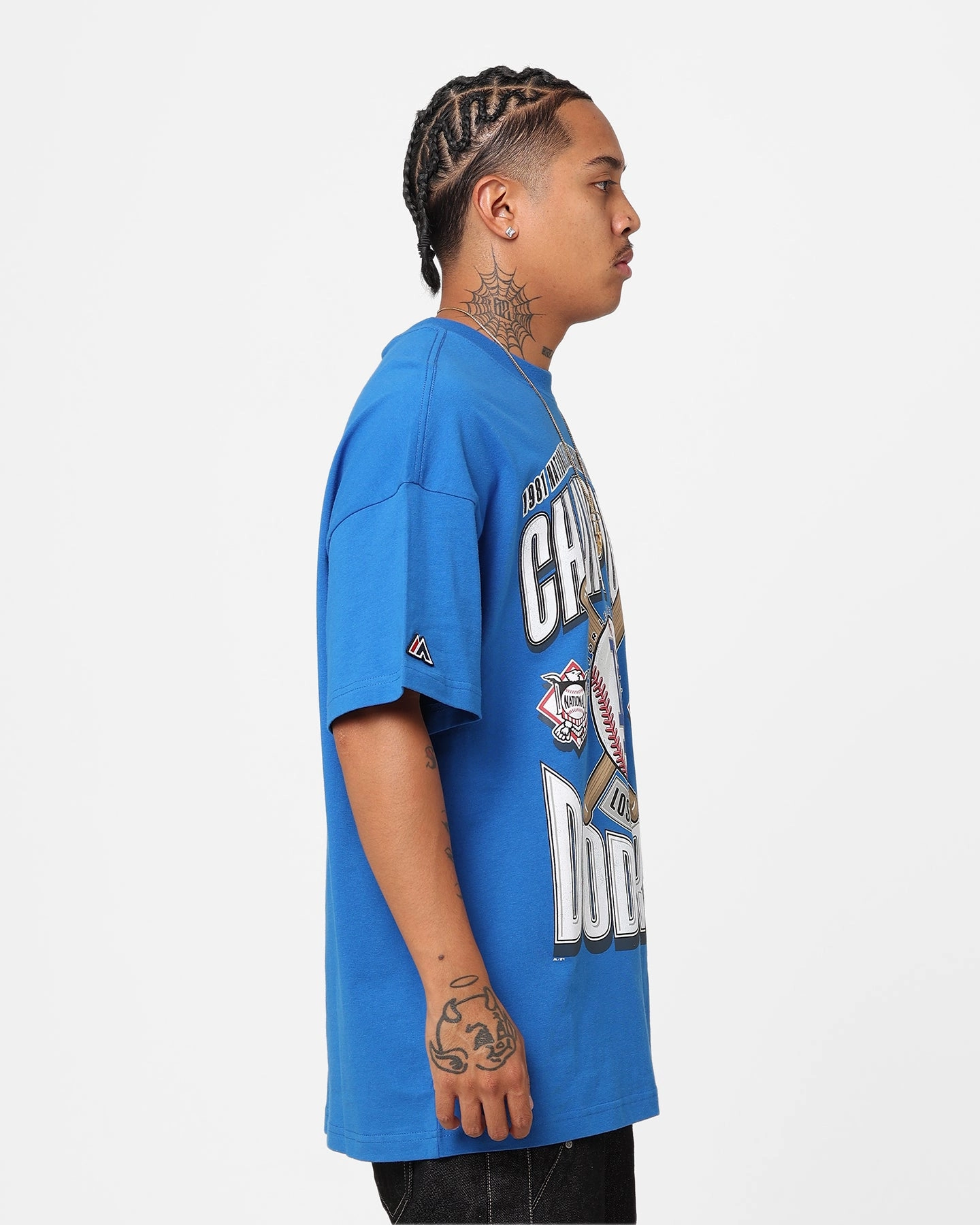 Majestic Athletic Los Angeles Dodgers League Champs Boxy Oversized T-Shirt Princess Blue Pocket Design tall size