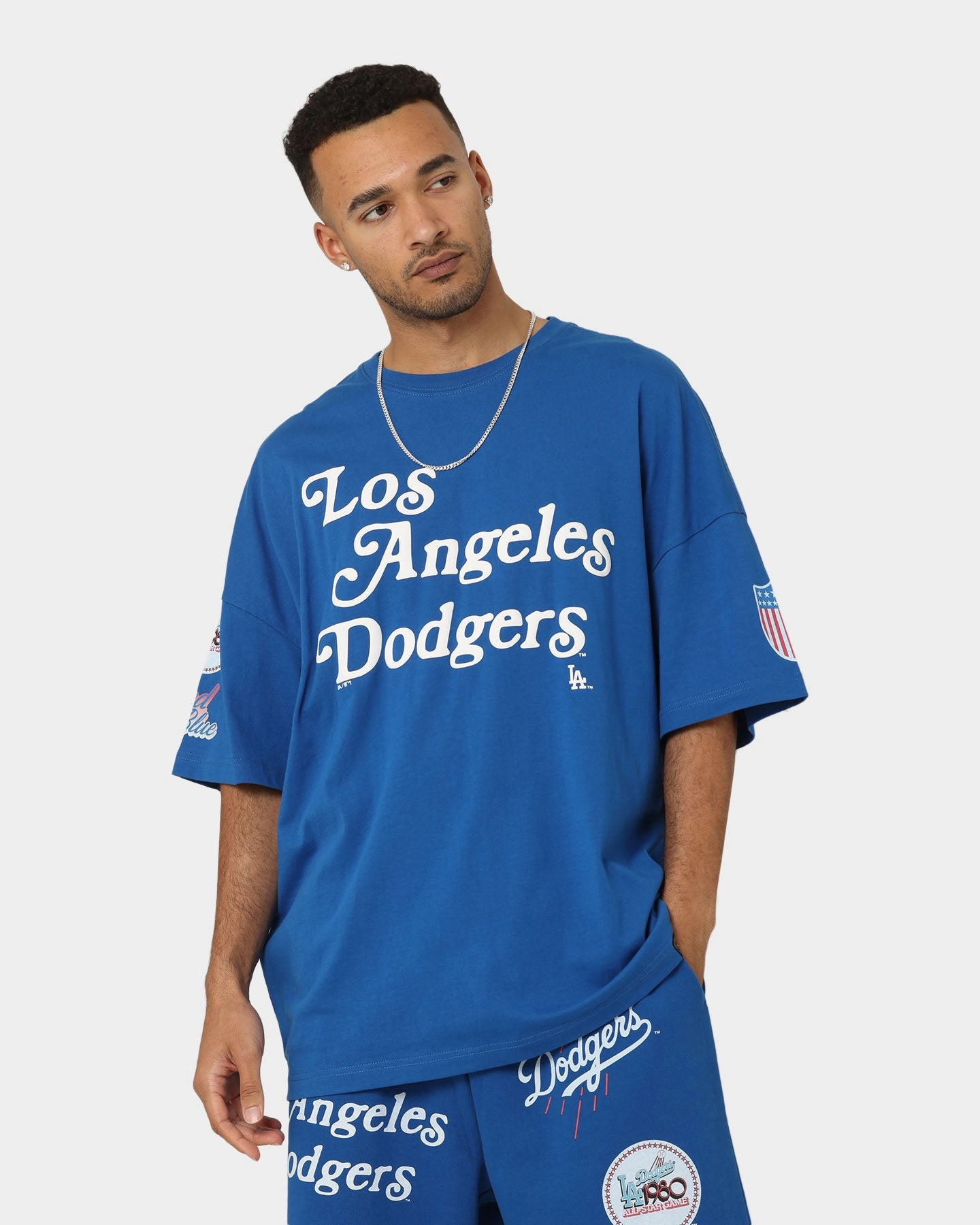 Cozy Fit Majestic Athletic Los Angeles Dodgers Puff Print Patch Oversized T-Shirt Royal