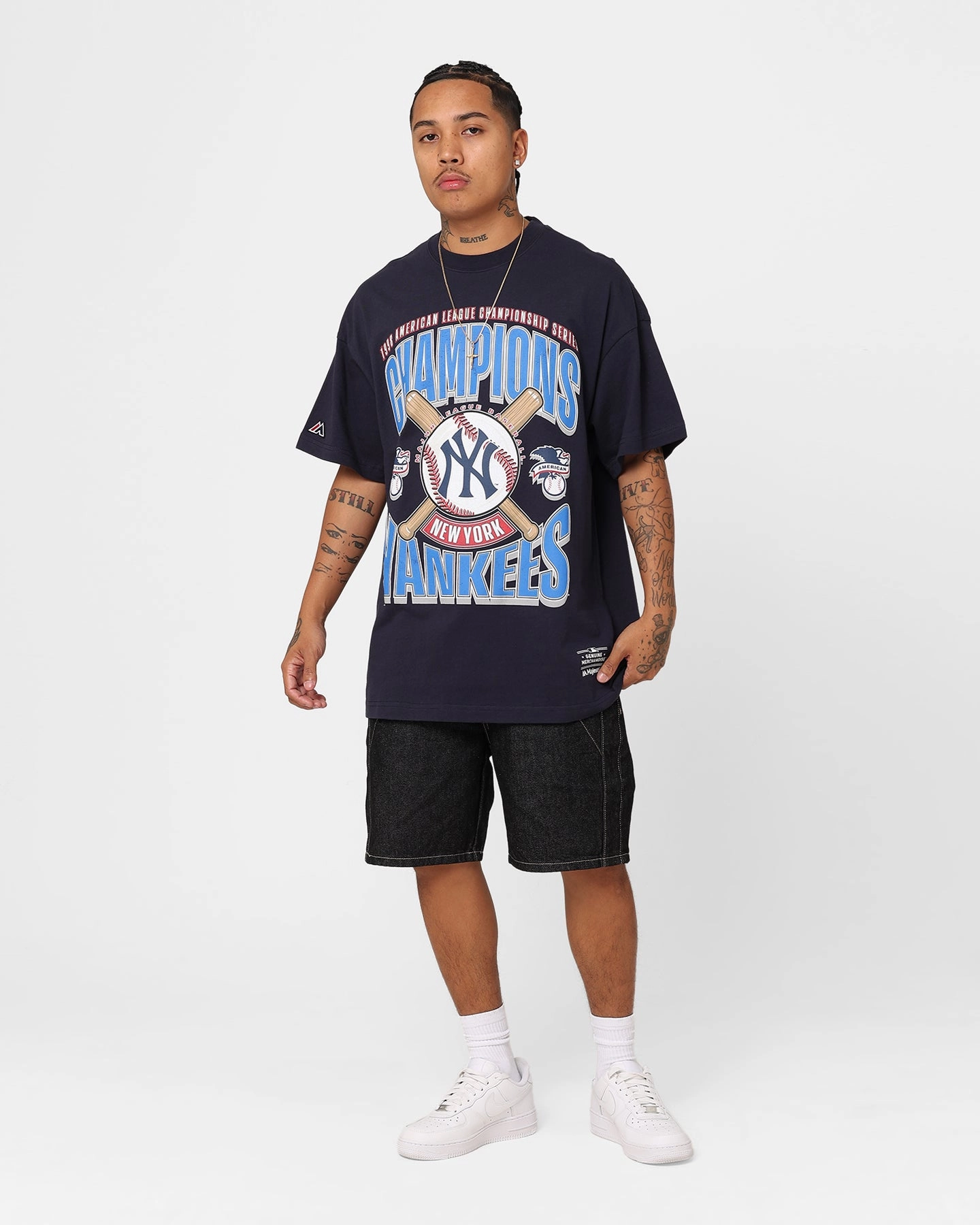 Majestic Athletic New York Yankees League Champs Boxy Oversized T-Shirt Seaborn Stylish Layer Look casual top