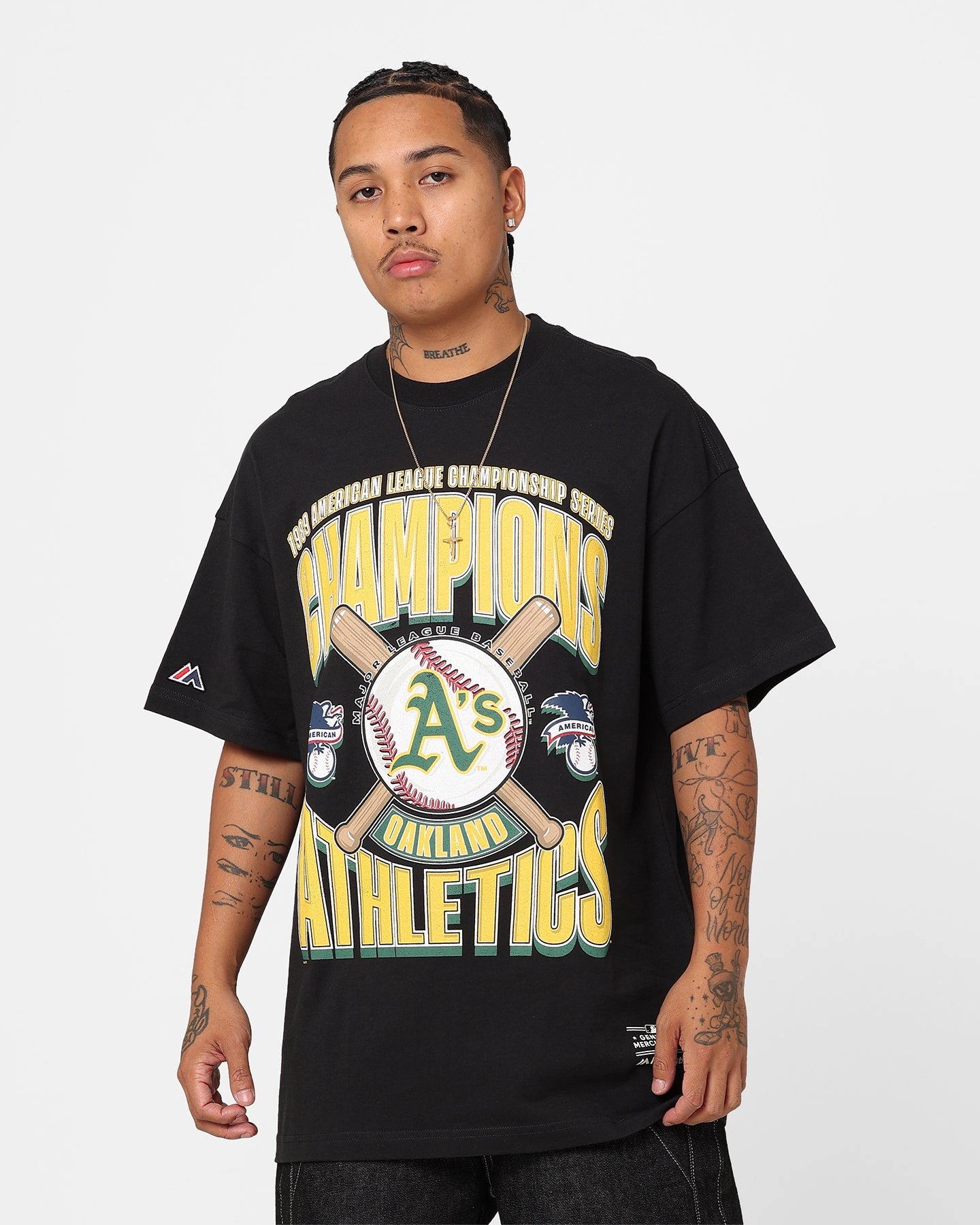 Everyday apparel Majestic Athletic Oakland Athletics League Champs Boxy Oversized T-Shirt Faded Black