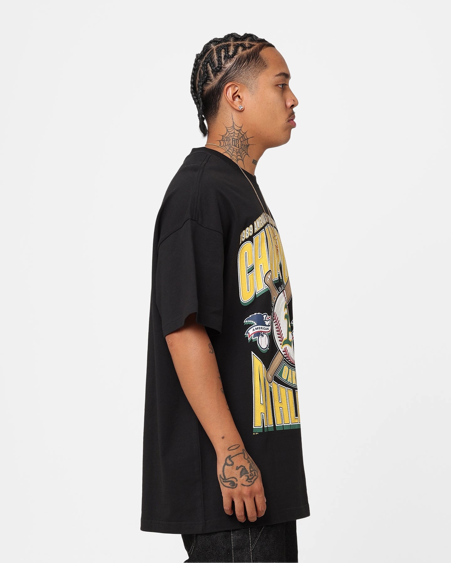 AntiPilling Treatment Majestic Athletic Oakland Athletics League Champs Boxy Oversized T-Shirt Faded Black