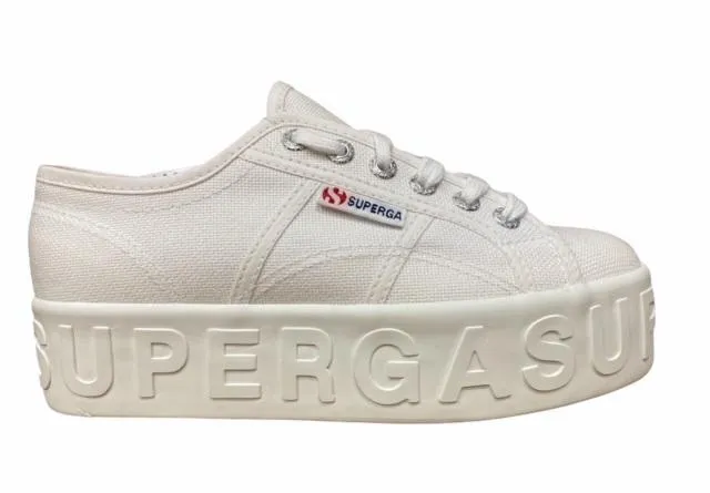 Superga sneakers con zeppa la donna Lettering 3D 2790 S71183W 901 bianco Professional - athlete Comfortable Foot Mobility