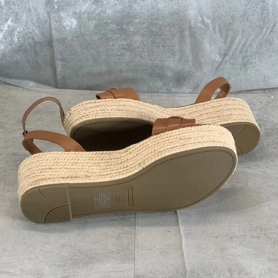MARC FISHER Women's Medium Brown Leather Jinky Platform Espadrille Sandals SZ 10