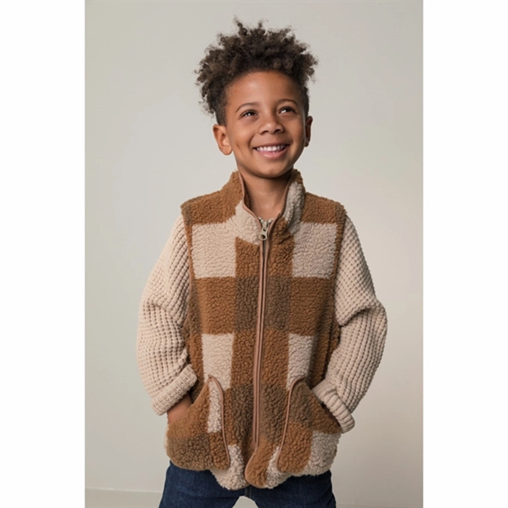 Single Breasted MarMar Joby Teddybear Fleece Vest Chunky Hazel Check